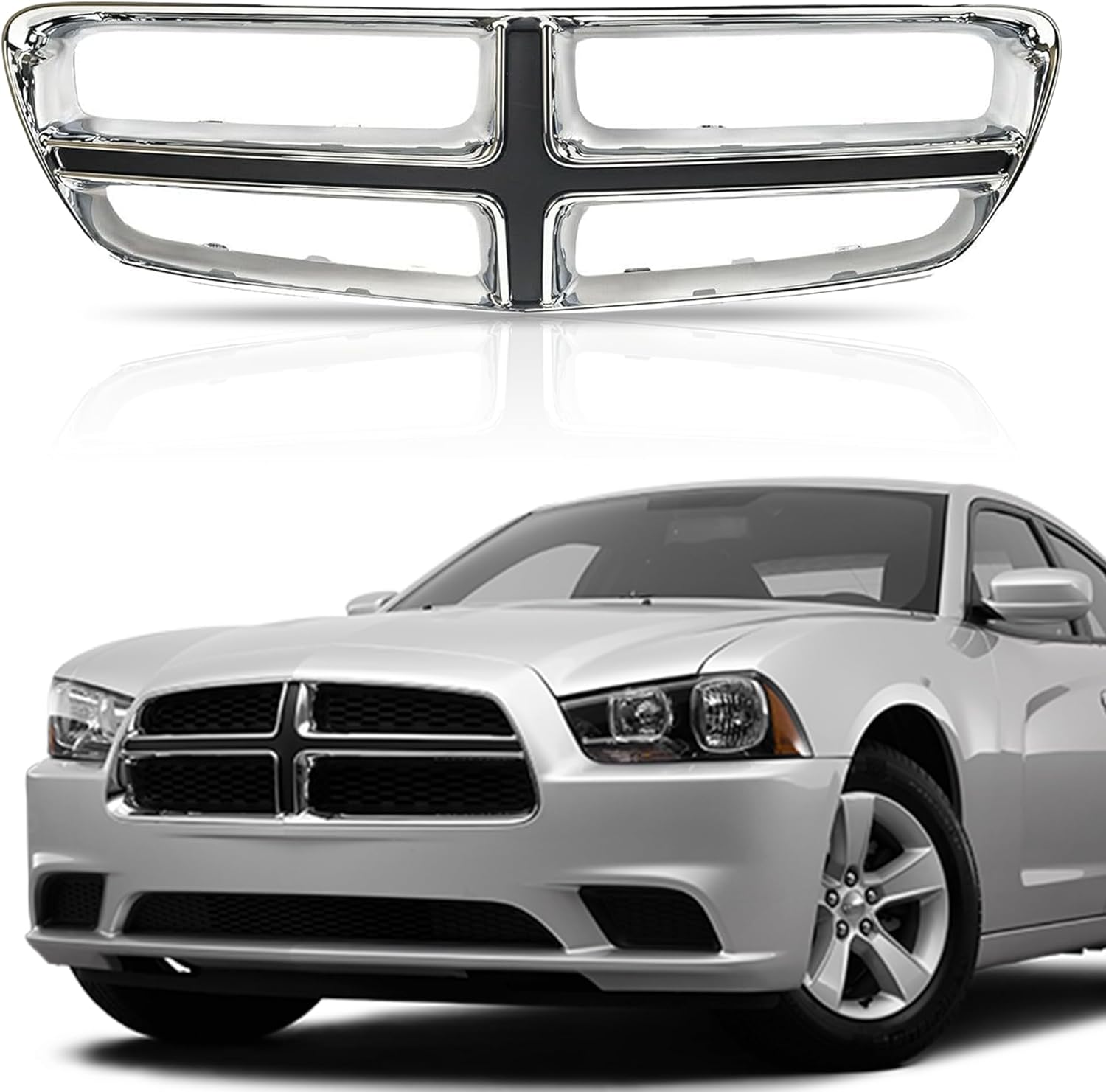 PartsFlow Front Grille Grill Shell With Chrome Black Compatible With Dodge Charger 2011 2012 2013 2014 CH1210109