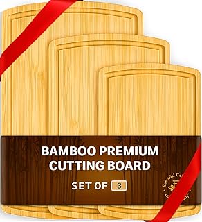 Wood Cutting Boards for Kitchen - Bamboo Cutting Board Set with Deep Juice Groove & Side Handles - Carving Chopping Board Butcher Block for Meat, Vegetables, Charcuterie, Cheese, Serving, or Meal Prep