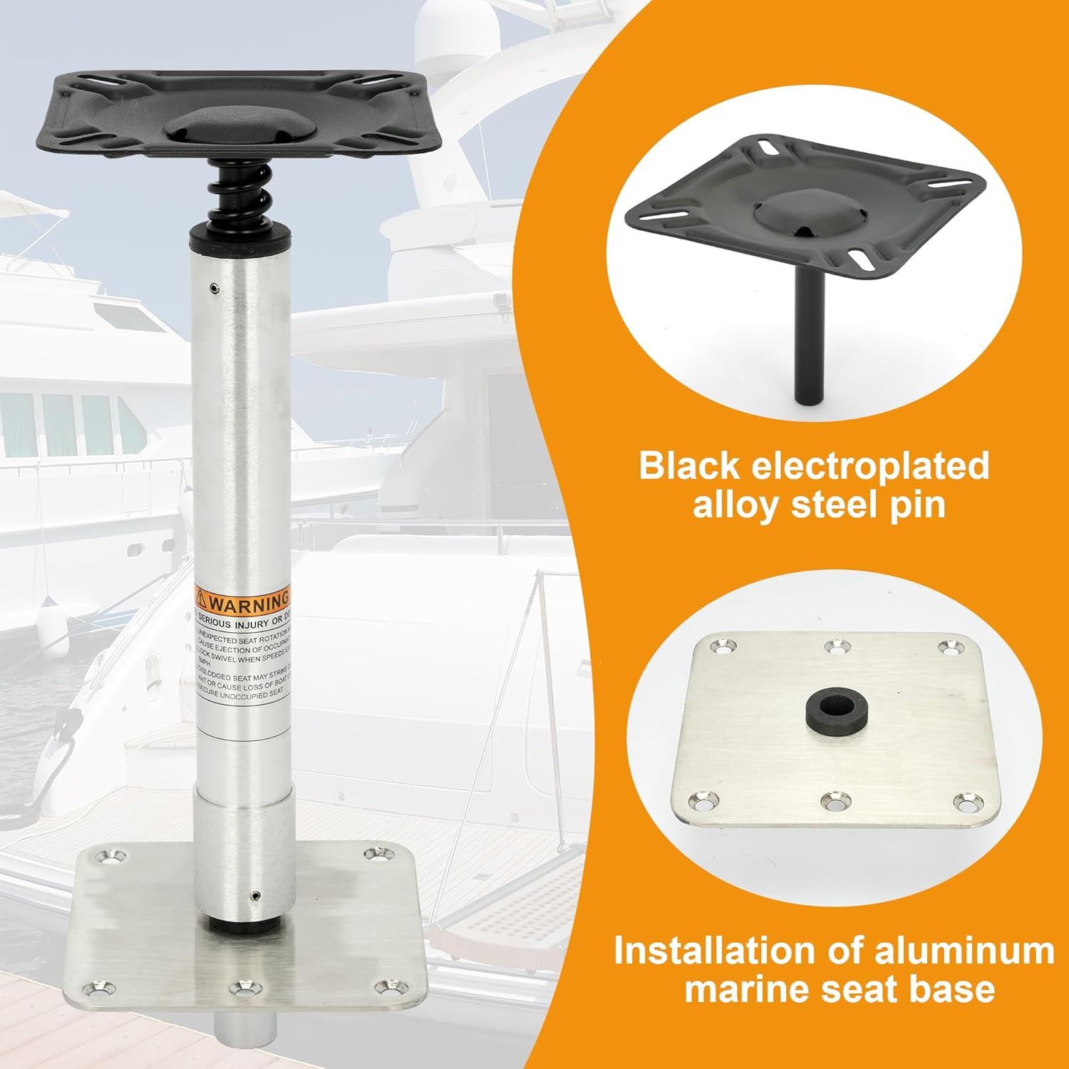 2 PCS 13" Boat Seat Pedestal Mount Kit - Grade Aluminum Pedestal Base with Locking 3/4" Pin Post & 7x7" Plate, Heavy Duty Corrosion Resistant Pedestal Base Kit for Pontoon Fishing Bass Boats