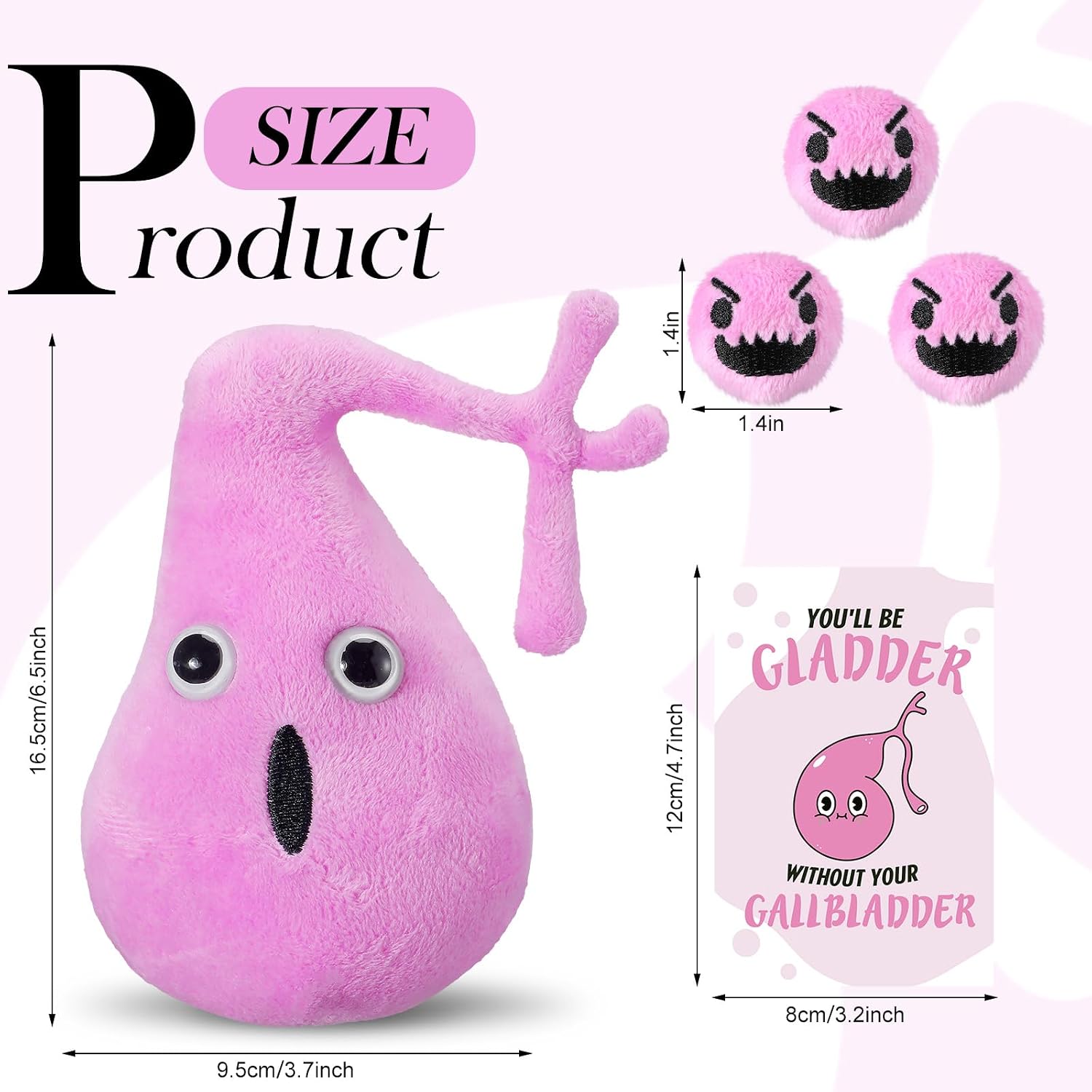 WinnerWhy Gallbladder Plush Set Gall Surgery Recovery Gifts Include Gall Plush with Gallstones Stuffed and Gallbladder Get Well Card Operation Removal Recovery Gift for Gallstones Patient(Pink)