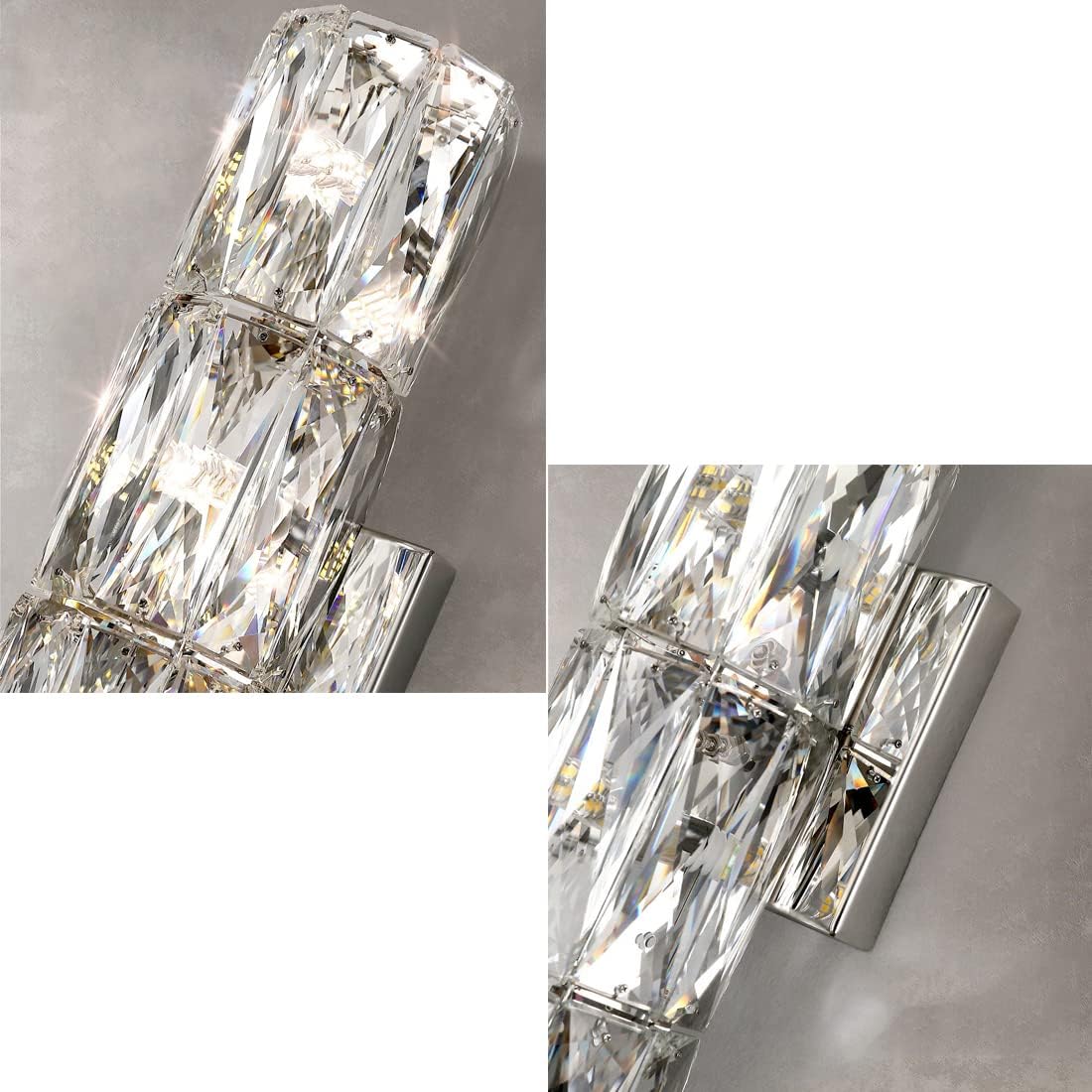 Crystal Wall Sconces Lighting Silver Indoor Beautiful Crystal Glass Wall Light Fixtures Modern Elegant Style Wall Mount Lamp for Bedroom Dining Living Room Hallway Entryway Kitchen (A)