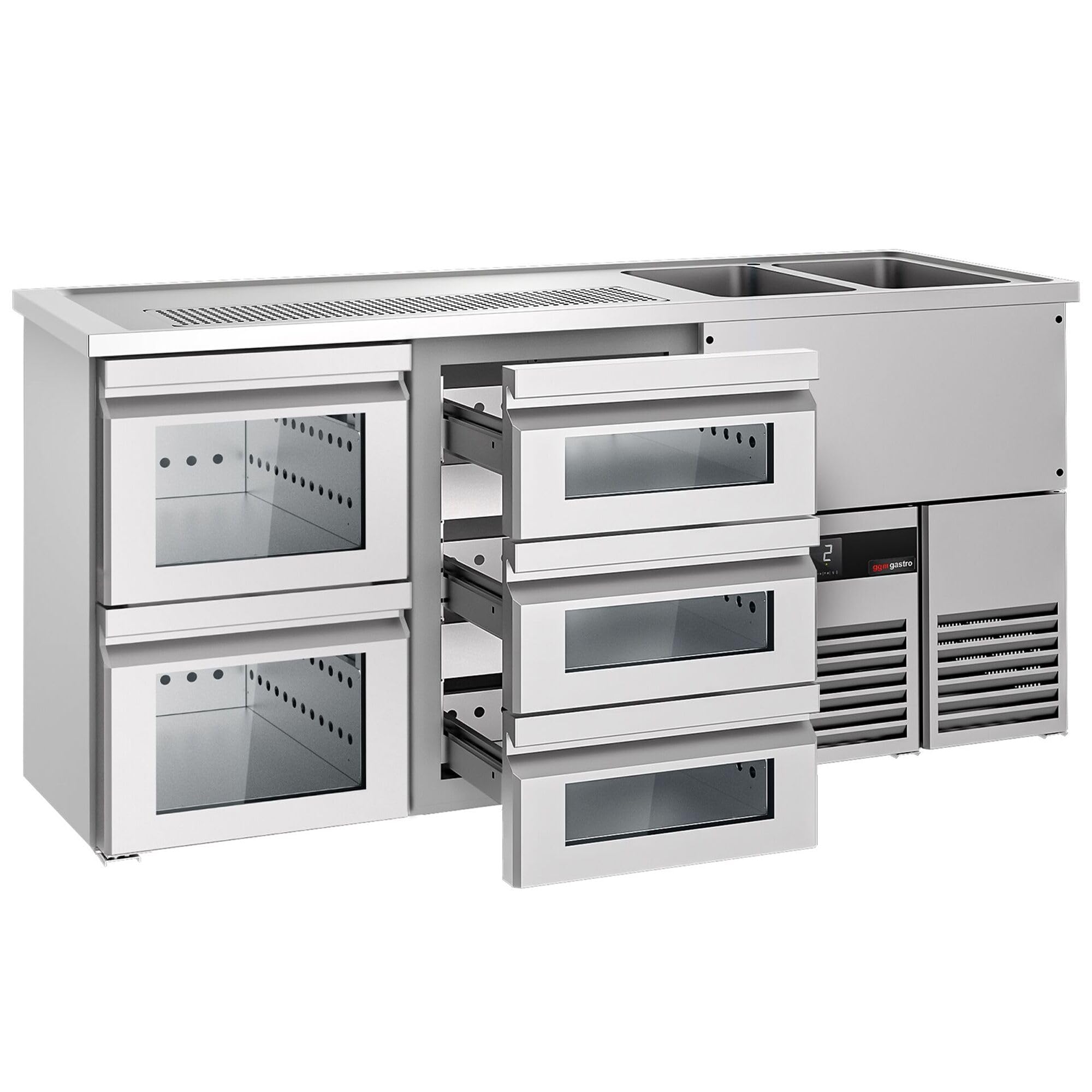 GGM Gastro | BRF207D#SG13#SG12 | Biertheke PREMIUM - 1950x700mm - 5 Glasschubladen