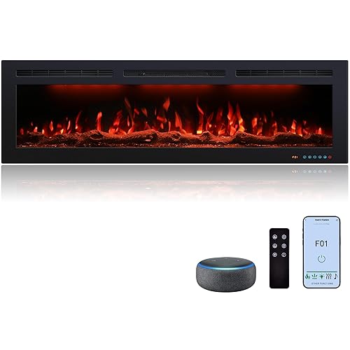 60 inch Electric Fireplace Heater, Smart Control via Alexa& App,