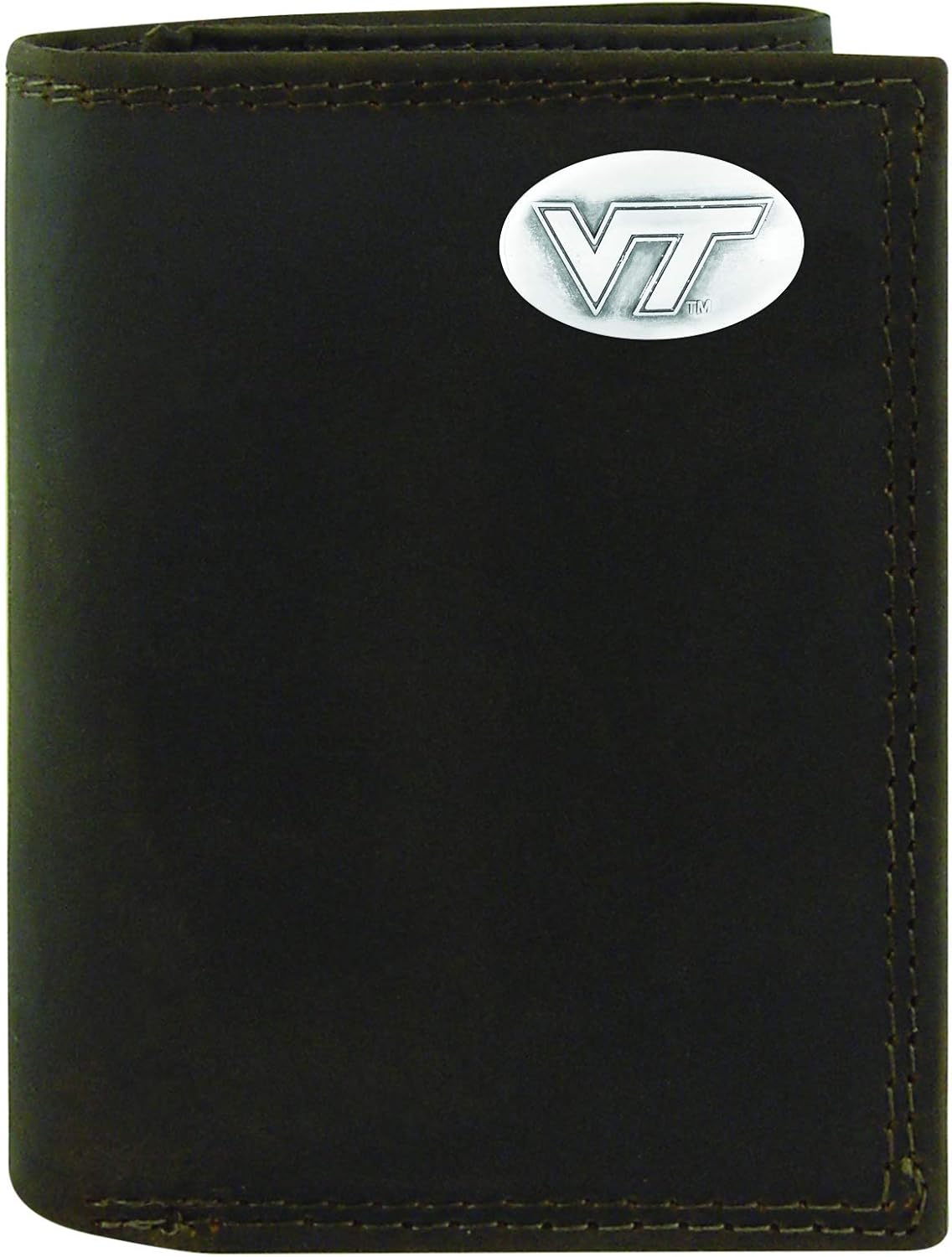 NCAA Virginia Tech Hokies Zep-Pro Crazyhorse Leather Trifold Concho Wallet, Light Brown