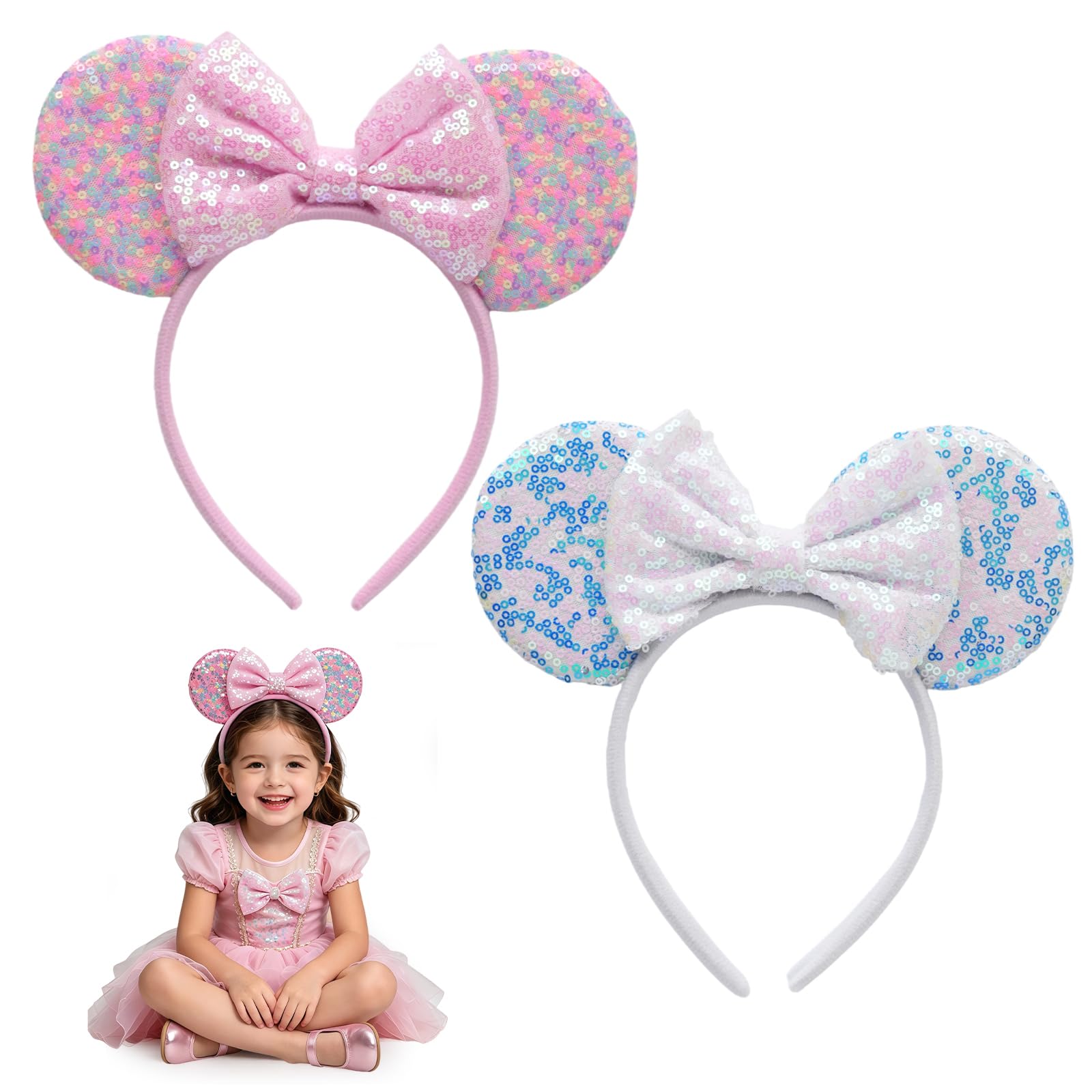 Photo 1 of NIZDO Sequin Mouse Ears Headbands - Blue Rainbow