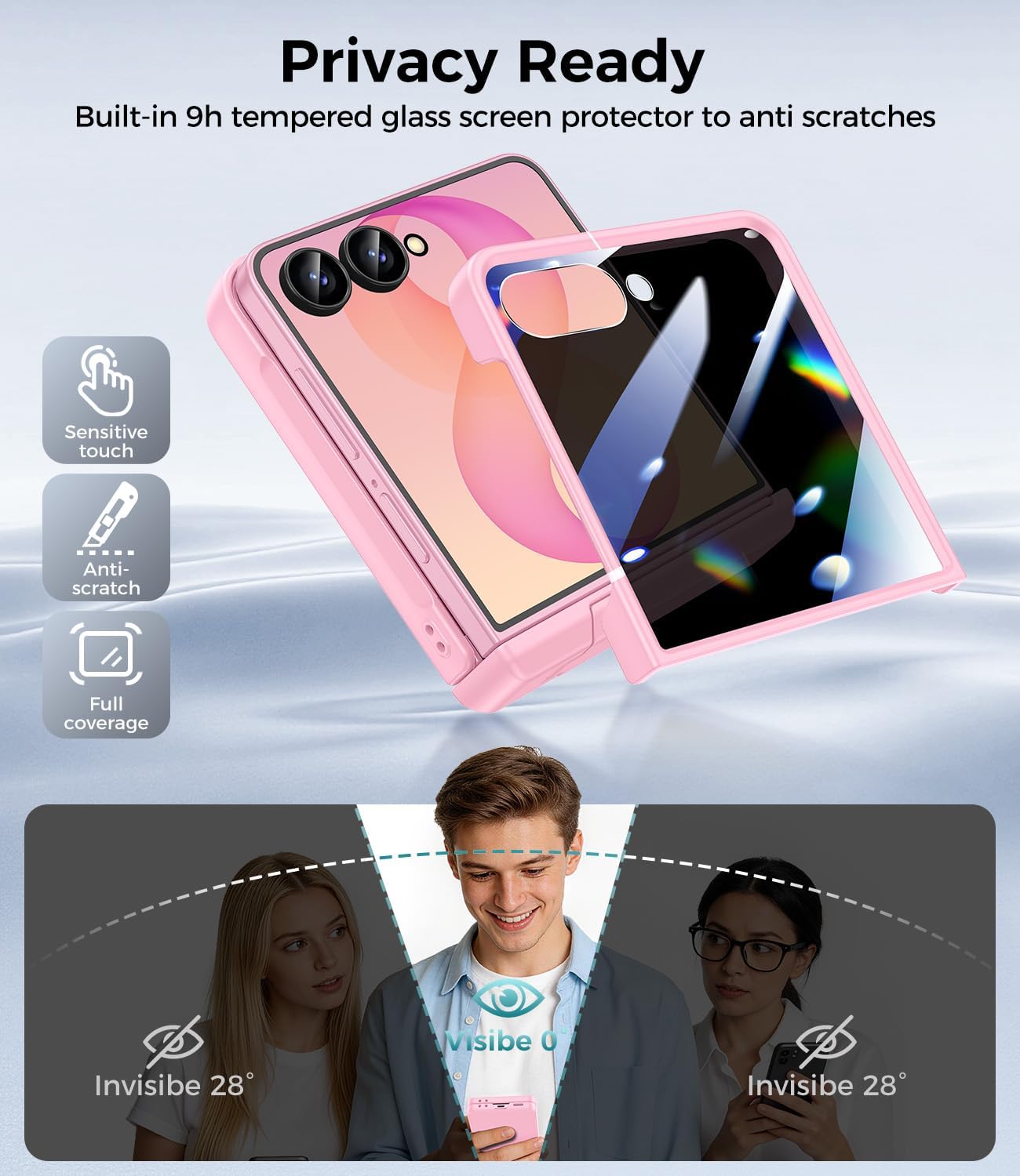 Goton Magnetic for Samsung Galaxy Z Flip 8 Case with Hidden Kickstand, Pink image 4