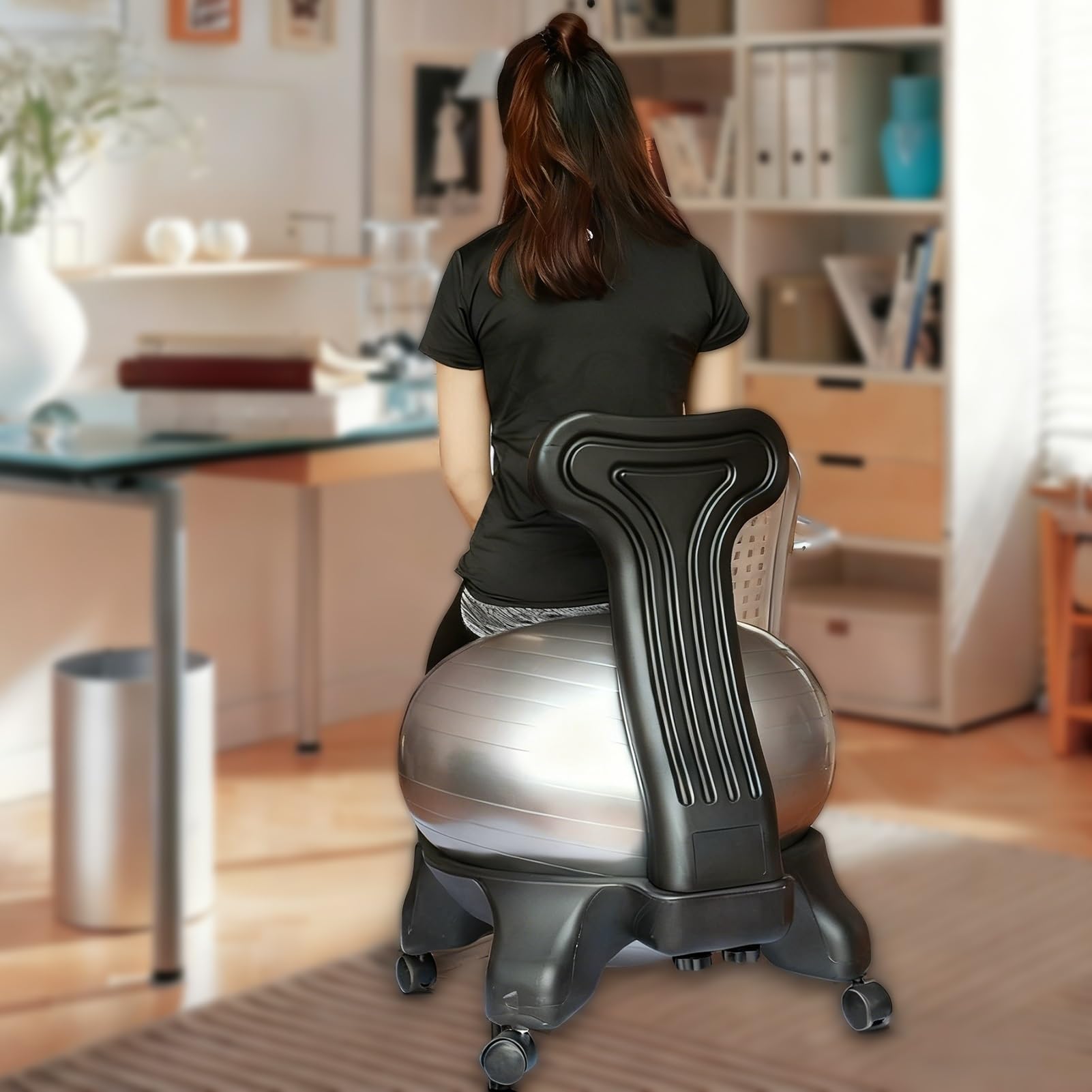 Silla de Bola Asiento Completo para Silla de Yoga de Oficina, Silla de Equilibrio con Bomba de Aire, Taburete Ergonómico con Estabilidad para Aliviar El Dolor de Espalda(Style F)