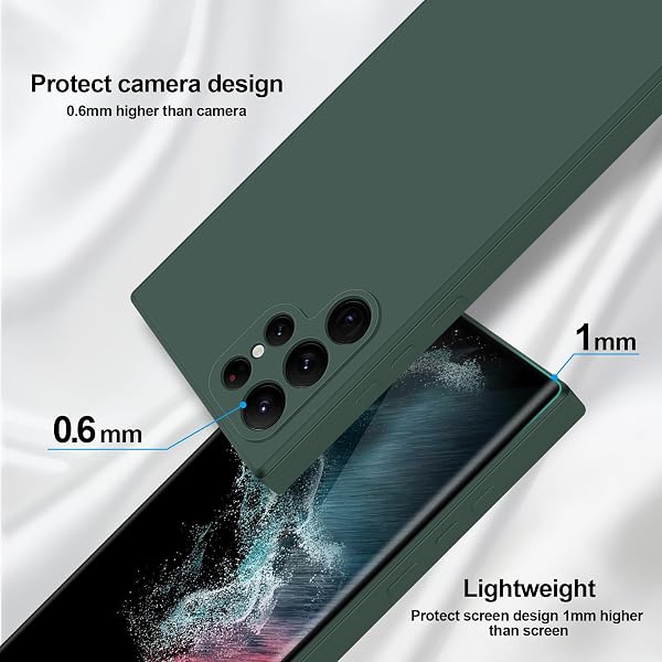 GiiYoon Cover per Samsung Galaxy S22 Ultra 5G Custodia in Silicone, Custodia Antiurto Case Sottile in Silicone TPU con Strato Interno in Fibra e Protezione della Fotocamera, Verde - 3