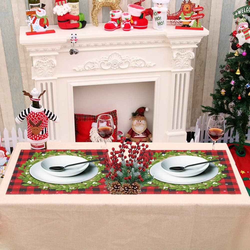 Buy 1 get 1 WIHVE 6pcs Deer Wreath Snowflake Plaid Place Mat Red and Black Check Placemats, Christmas Placemats for Christmas Table Decorations 12 x 18 Inch