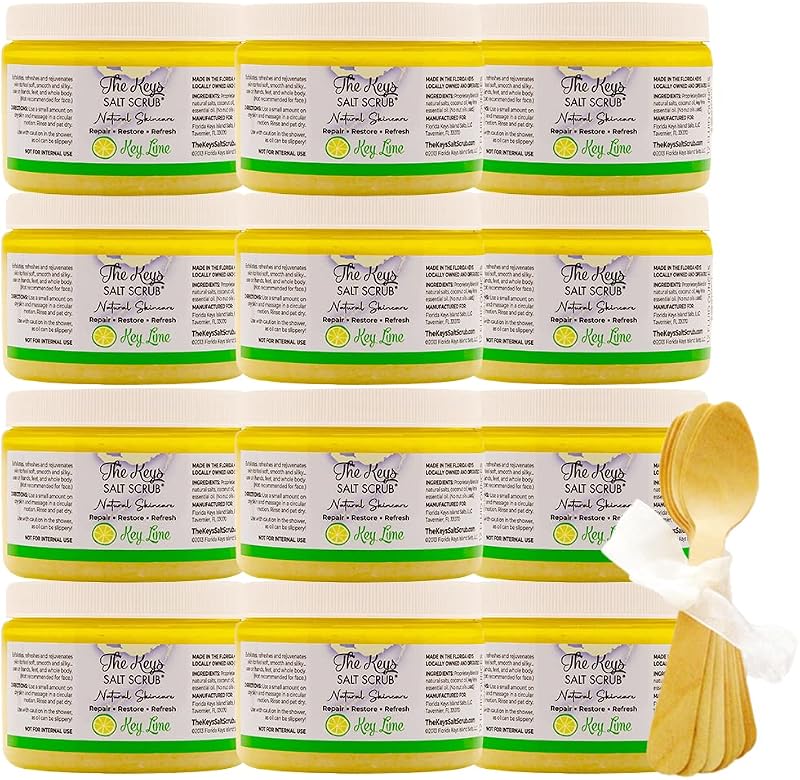 The Keys Salt Scrub Esfoliante Corporal de Sal Marinho com Colher de Madeira, Key Lime, Pacote com 12