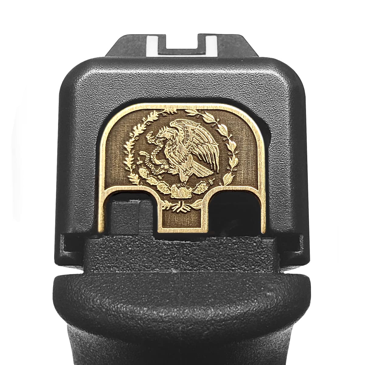 Milspin CNC Milled Slide Back Plate Compatible with Glock Gen 1-5 I Mexico Flag I 3D Engraved I Brass I Made in USA (Models G17-41, G45)