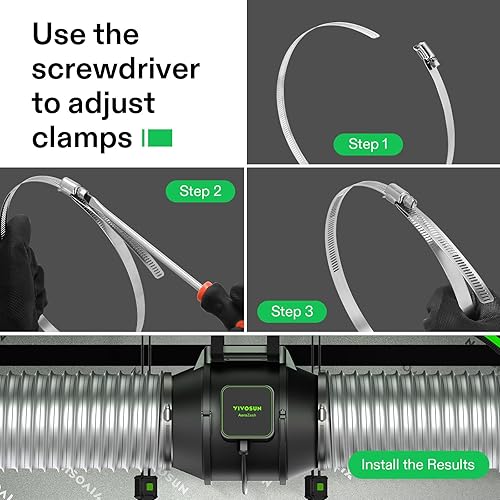Miniatura 5 de VIVOSUN Abrazaderas de conducto de aire de acero inoxidable, abrazaderas de manguera ajustables de 46812 pulgadas con accionamiento helicoidal para