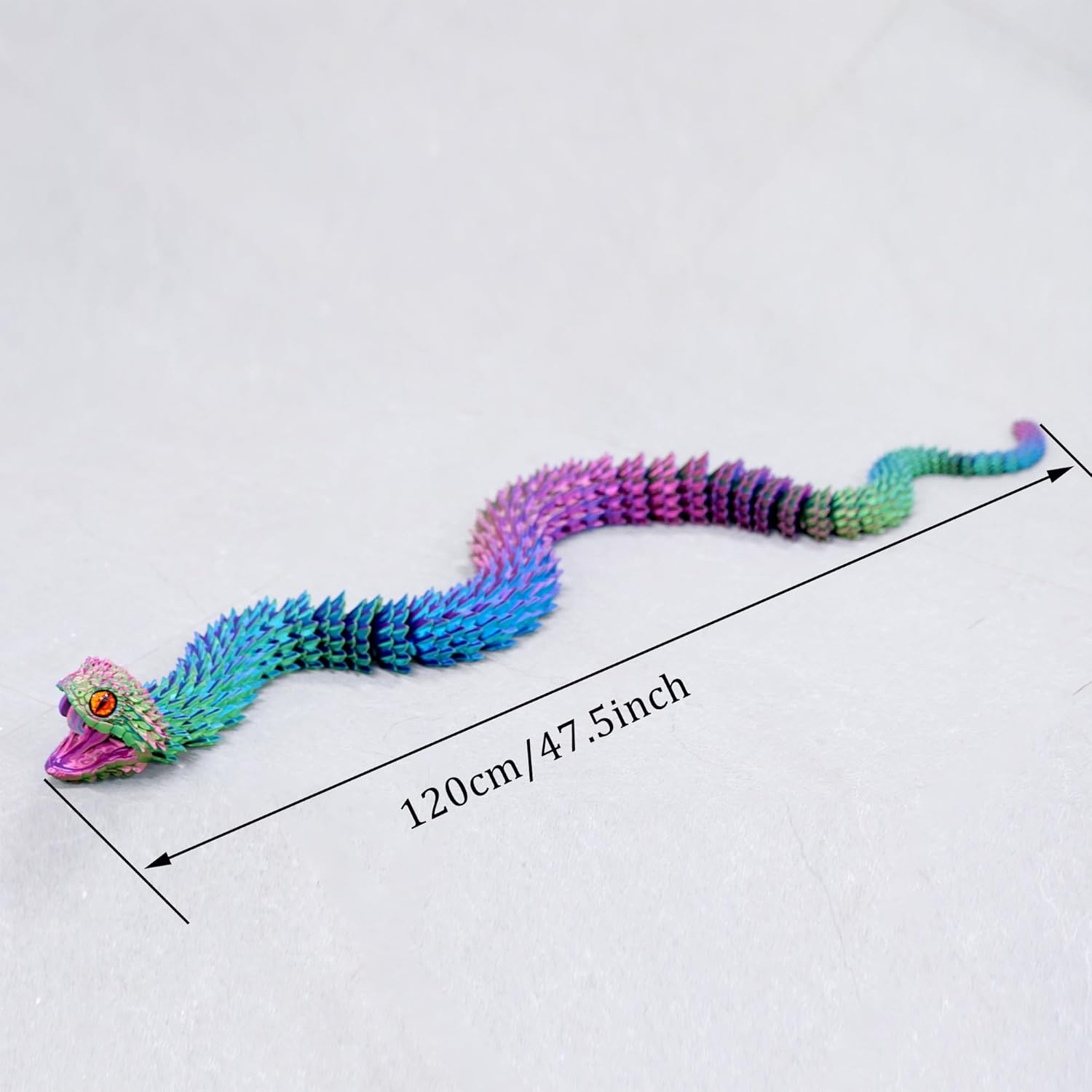 47.5inch Super Large 3D Printed Snake Models,Movable Teeth,Flexible Joint Animal lacertid Figurines, Stress Relief, Fidget restlessness, ADHD Toys, Surprise Fantasy Gifts (RGB/47.5inch) - Image 8