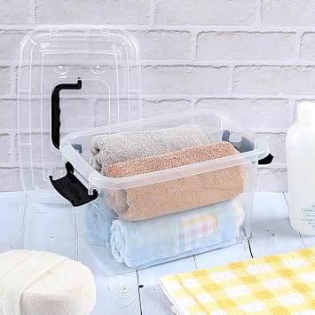 6 Quart Plastic Clear Storage Latching Box with Handle, 6 Packs