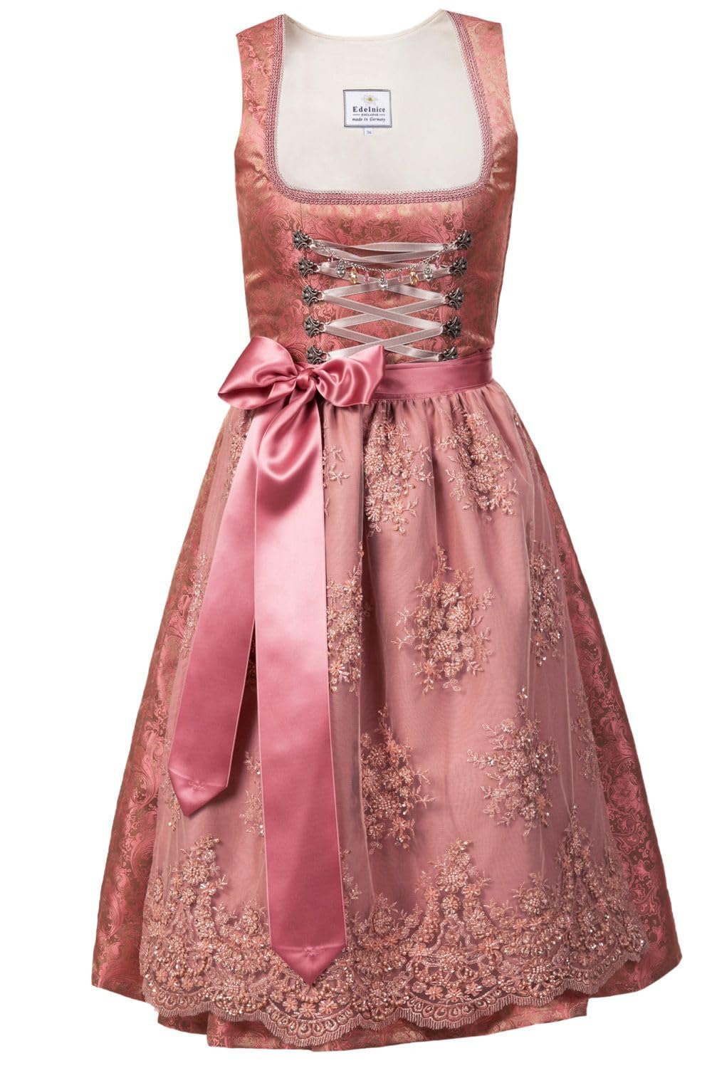 Edelnice TrachtenmodeSophia Designer Midi Dirndl with Lace Apron Size 32-54