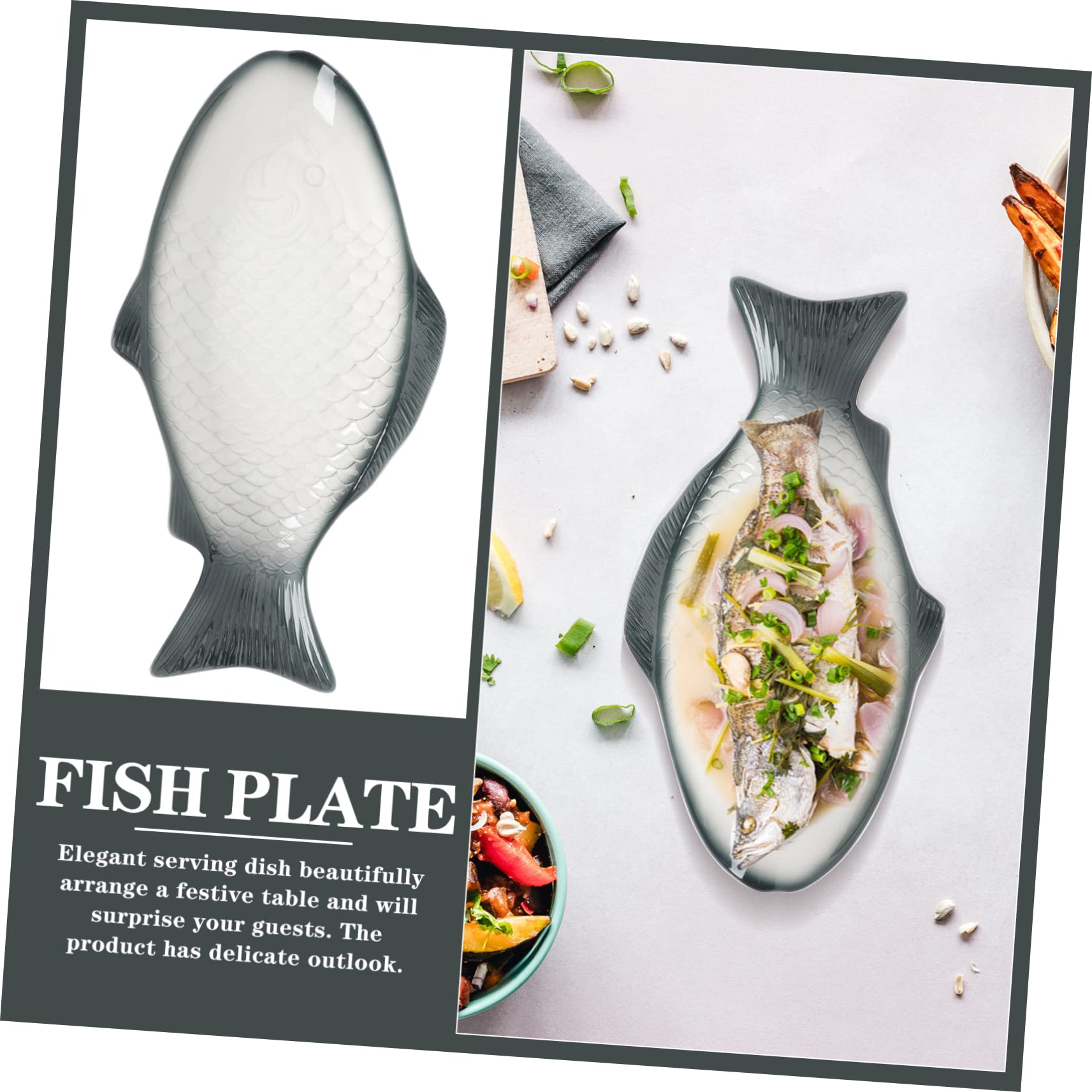 Mikinona Piatto a Forma di Pesce in Ceramica per Pesce e Frutti di Mare | Vassoio per Cottura al Vapore, per Antipasti e Portata da Tavola, Oggetto Regalo per Inaugurazione