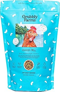 Grubbly Farms Omega Mix Chicken Treats for Laying Hens - Superfood and Omega-Rich Chicken Feed Supplement to Support Egg Production, Strong Eggshells and Nutritious Yolks - 1LB