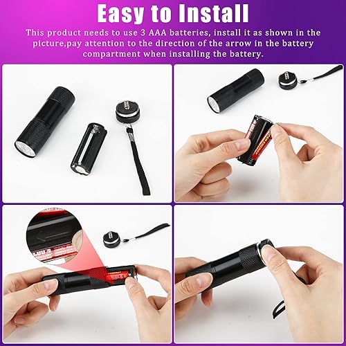 Miniatura 6 de Hortsun Linternas de luz negra de mano UV, luz negra portátil de 9 LED, mini detector de antorcha para perros, gatos, mascotas, orina y manchas,