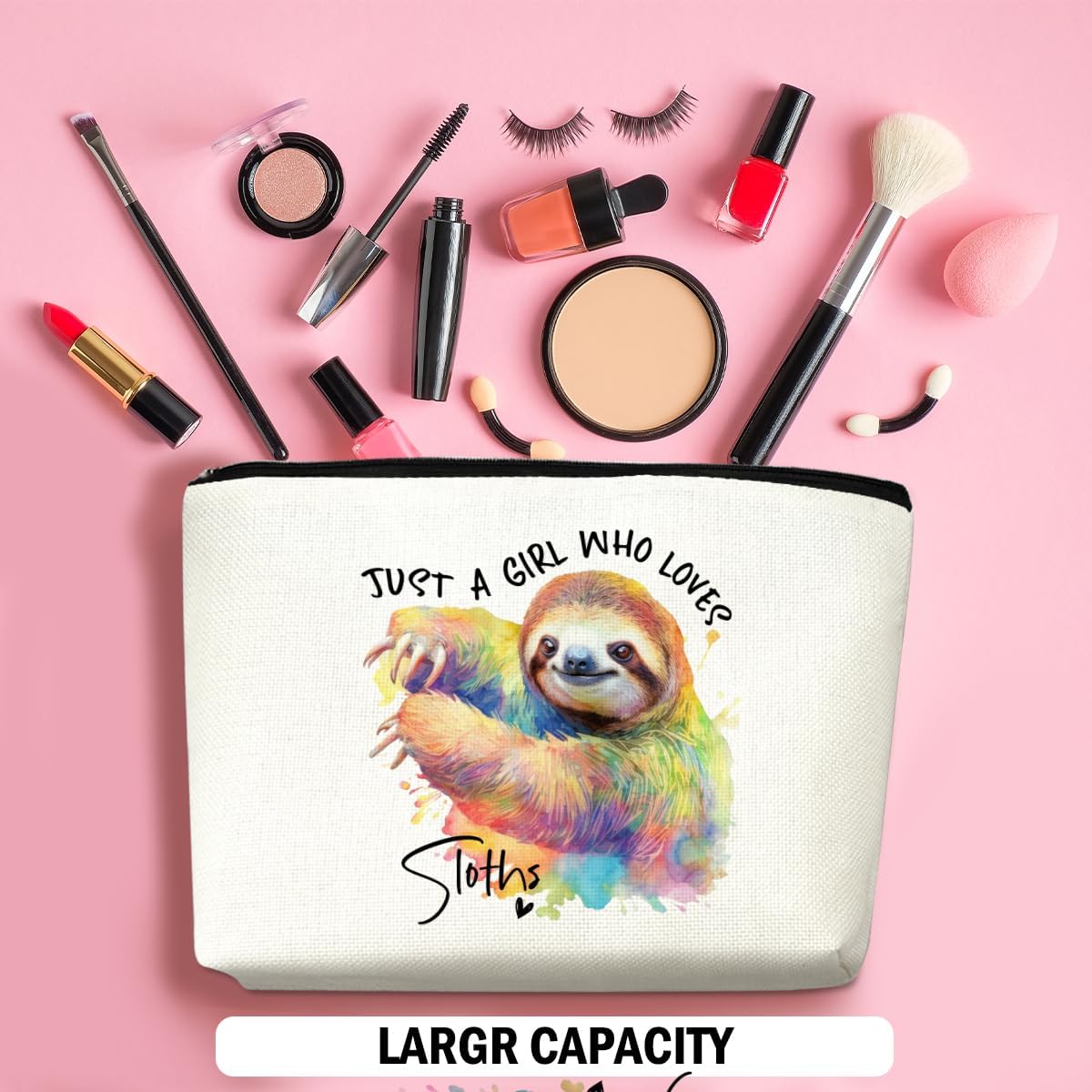 Sloth Gifts Makeup Bag Sloth Stuff Sloths Lovers Cosmetic Bag Travel Organizer Bags Makeup Pouch, Christmas Birthday Animal Lovers Gifts for Women Girls Friends - Image 4