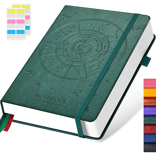 FOCUS DAY Hardcover Notebook Journal, A5 Lined Daily Journal College Ruled Notebook for Women Men, 320 Pages Thick Writing Journal Notebook for School Work, Dark Green Leather Notebook, 5.7'' X 8.4''