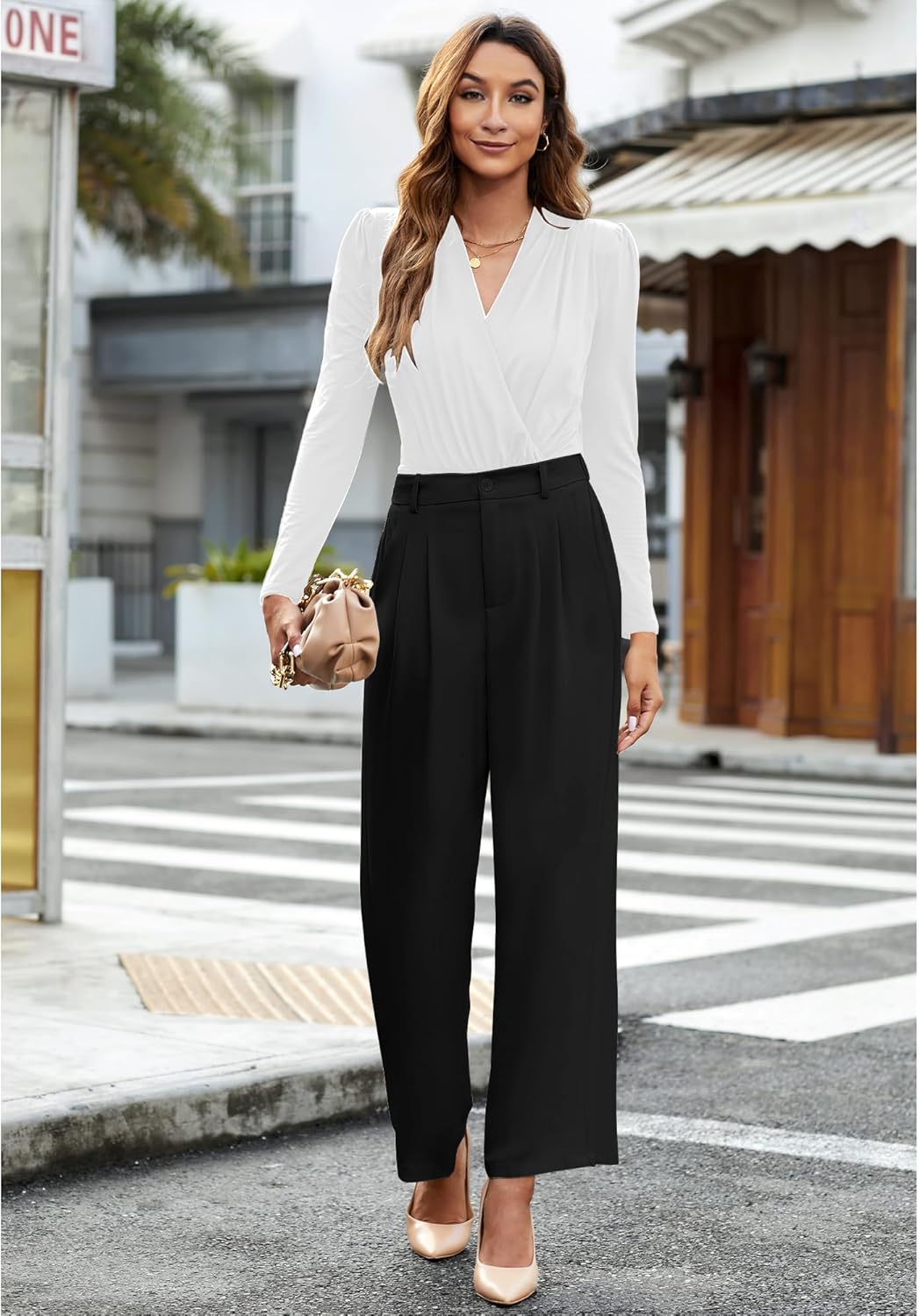 GRAPENT Wide Leg Pants for Women Work Business Casual High Waisted Dressy Pants Flowy Trousers Office - Image 4