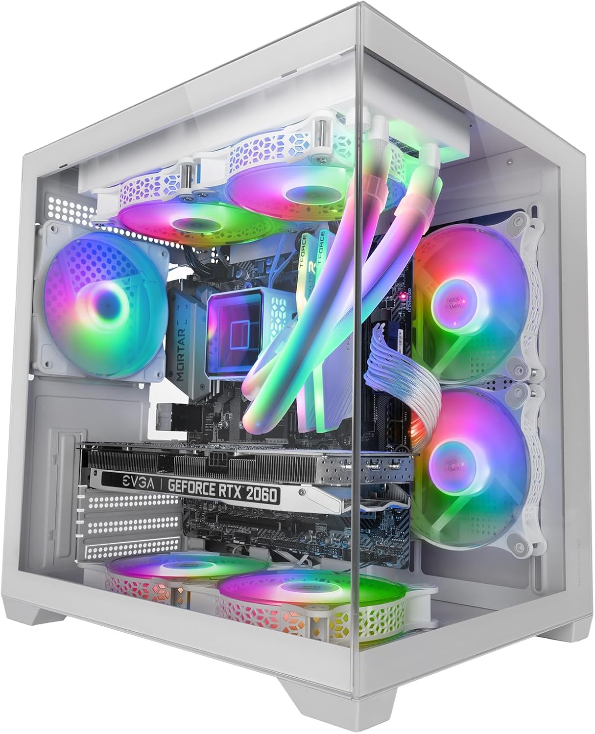 Mars Gaming MC-REV, Gaming Case ATX, Double Tempered Glass, 3 x Inverse 12 cm ARGB Fans, Vertical GPU Installation, PC Tower with Support for Liquid Cooling up to 360 mm, White
