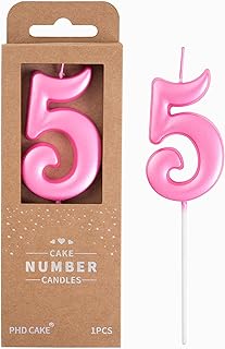 PHD CAKE 2.76 Inch Elegant Pink 5 Number Birthday Candles, Pink Number Candles, Cake Number Candles, Party Celebration