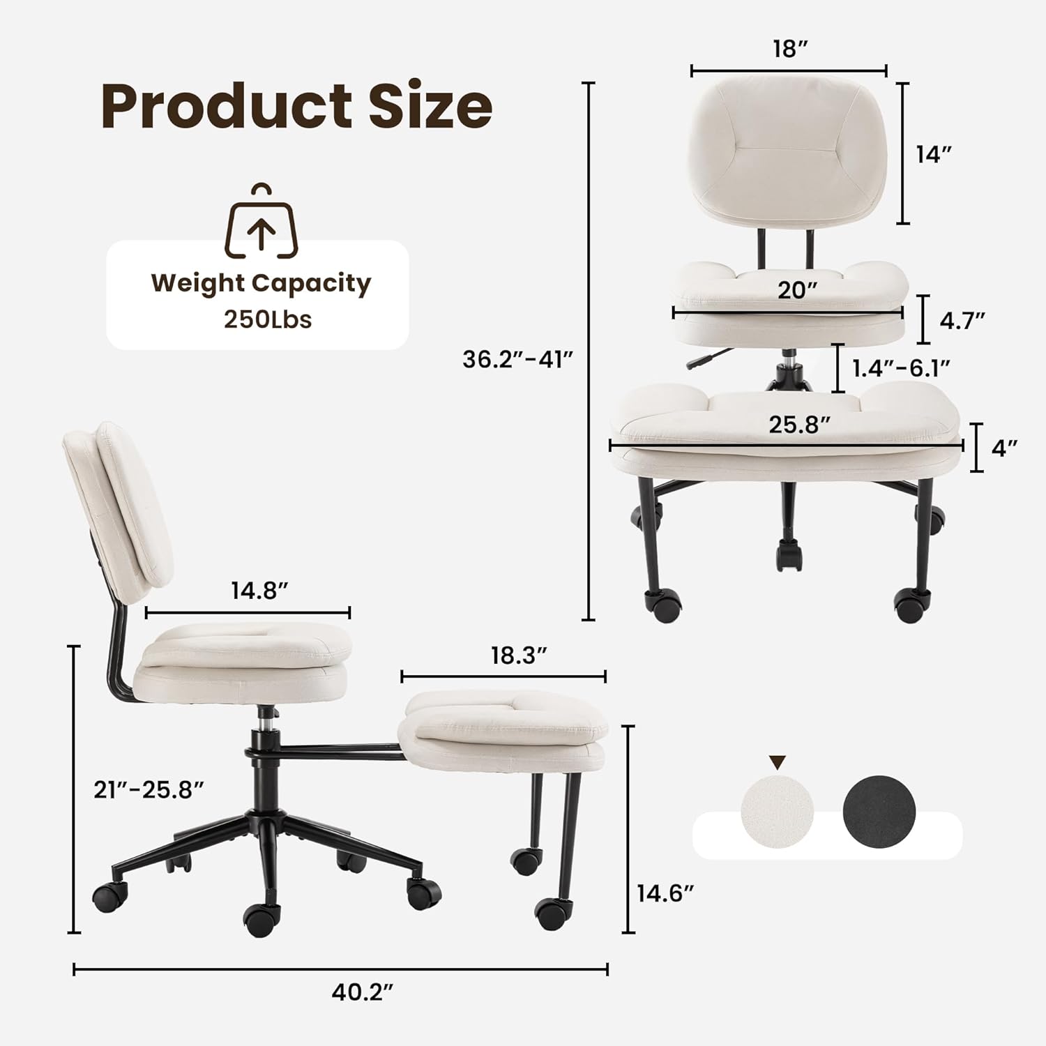 COSIEST Cross Legged Office Chair with Wheels, Ergonomic Kneeling Chair for Adults, Criss Cross Chair with Wide Seat, 360° Swivel Meditation Yoga Desk Chair, Adjustable Height, White