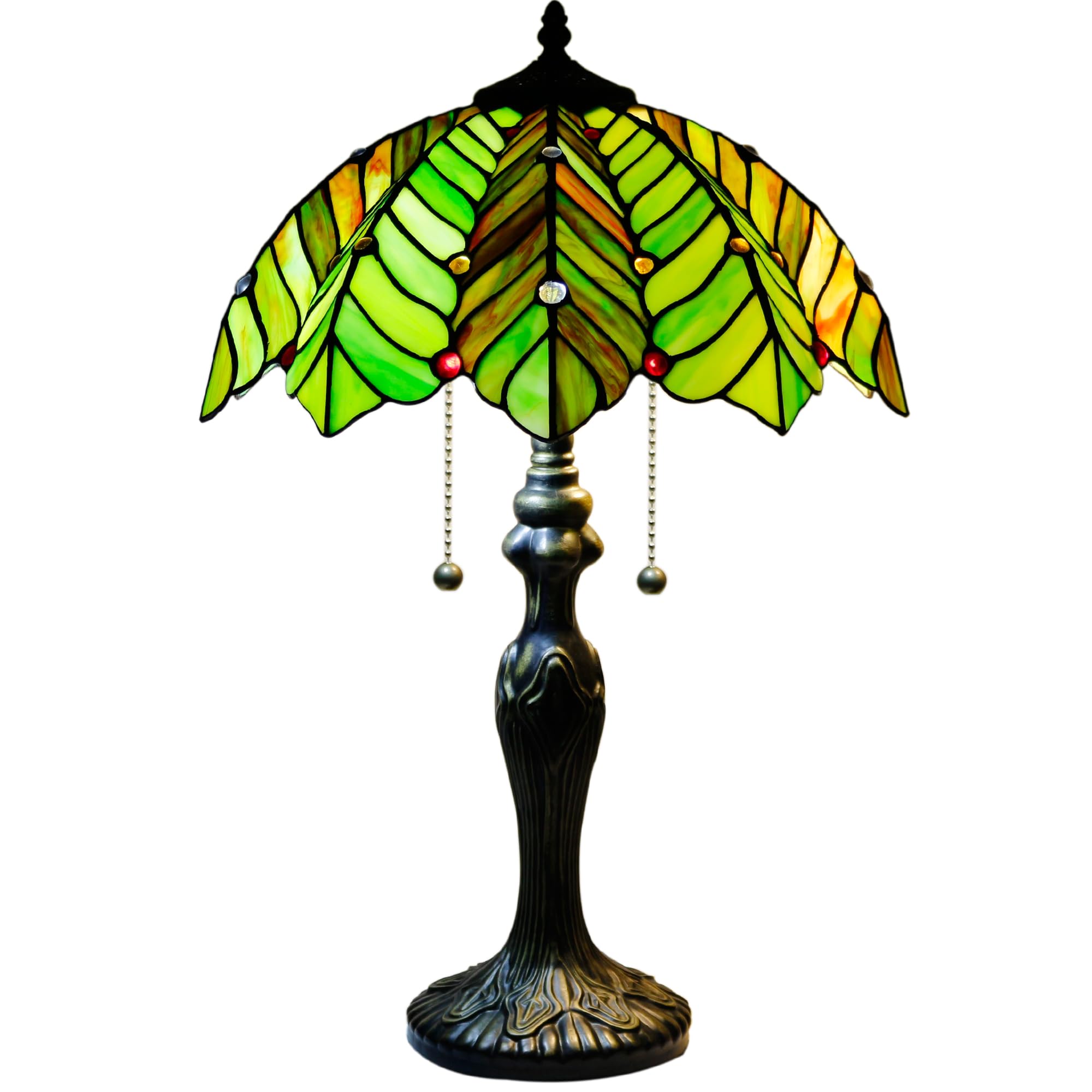 ZJART Tiffany Table Lamp Stained Glass 16X16X24 Green Amber Coconut Tree — image 1