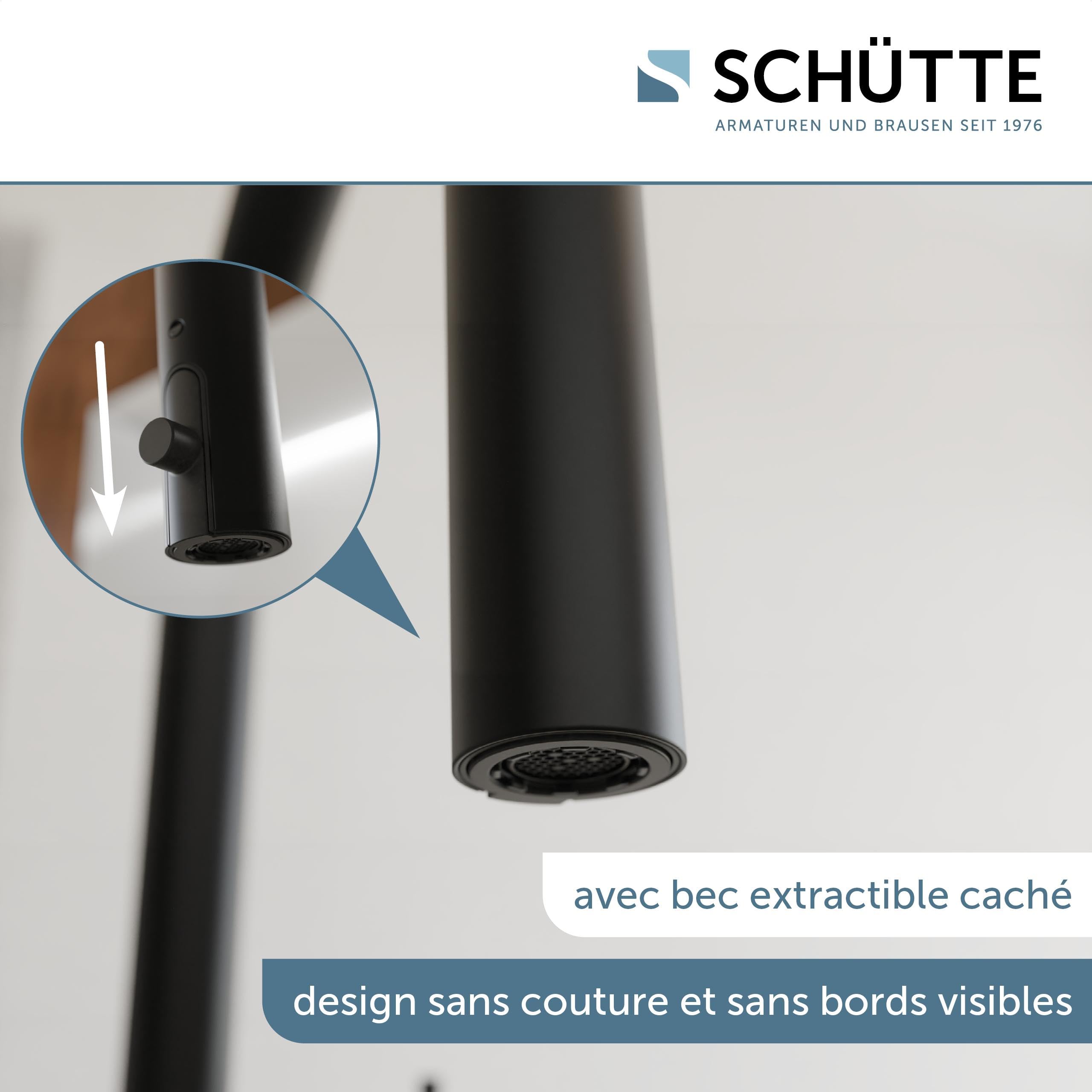 SCHÜTTE Blackpool 79566 Robinet de cuisine avec douchette extractible, robinet 360 degrés pour la cuisine, mitigeur monocommande, mitigeur d'évier avec douchette extensible, noir