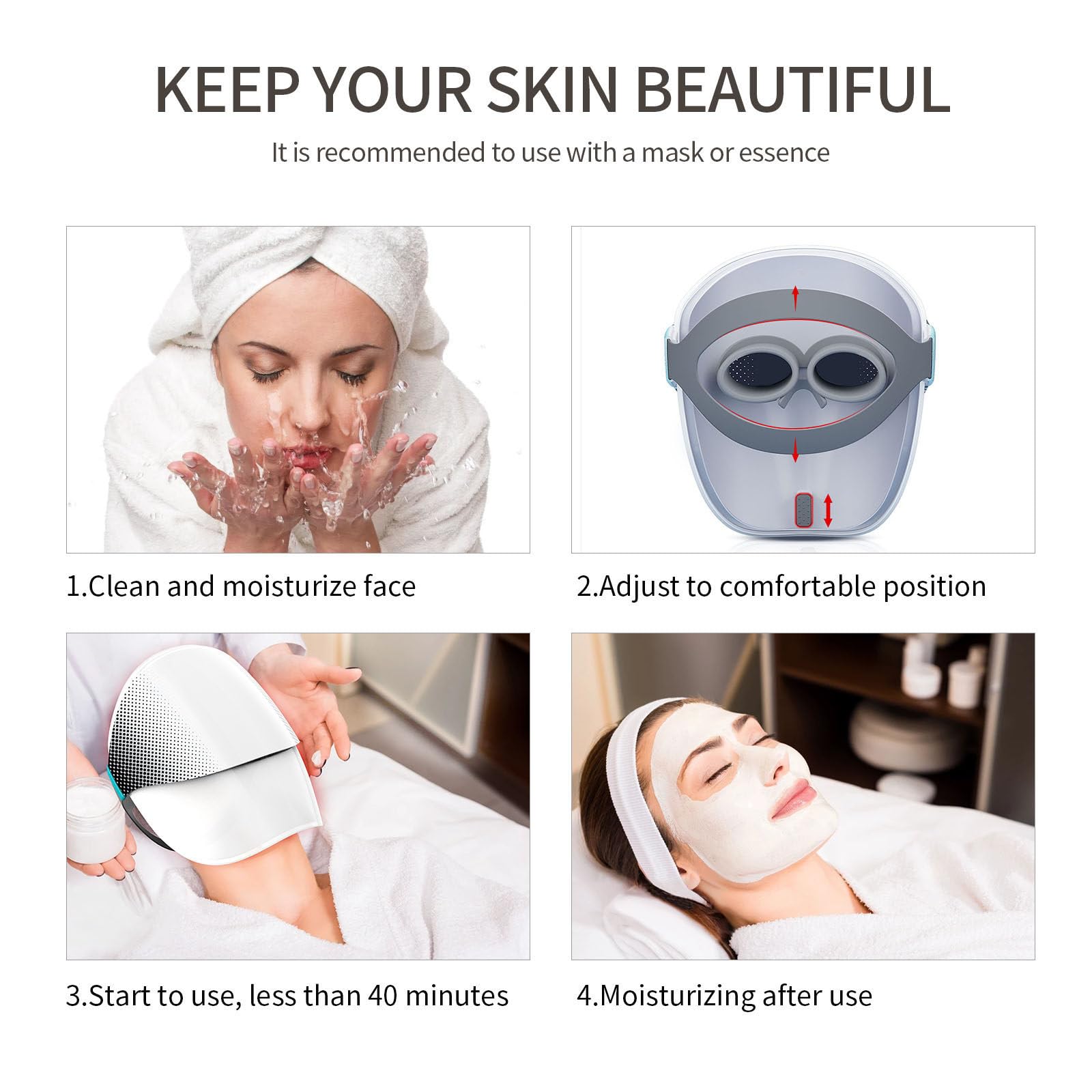 Máscara de belleza LED Reparación de eliminación de acné inalámbrica Antienvejecimiento Máscara de luz de fotones LED Dispositivo de masaje de salón de belleza,B
