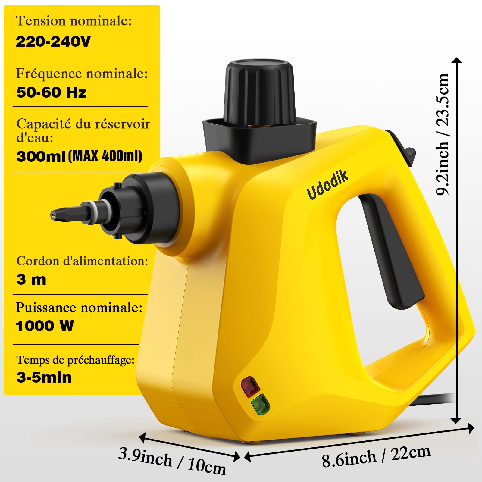 Nettoyeur vapeur portable pour la maison, multi-usages avec 10 accessoires pour tapis, rideaux, canapés, cuisine, punaises, salle de bain et plus encore (yellow)