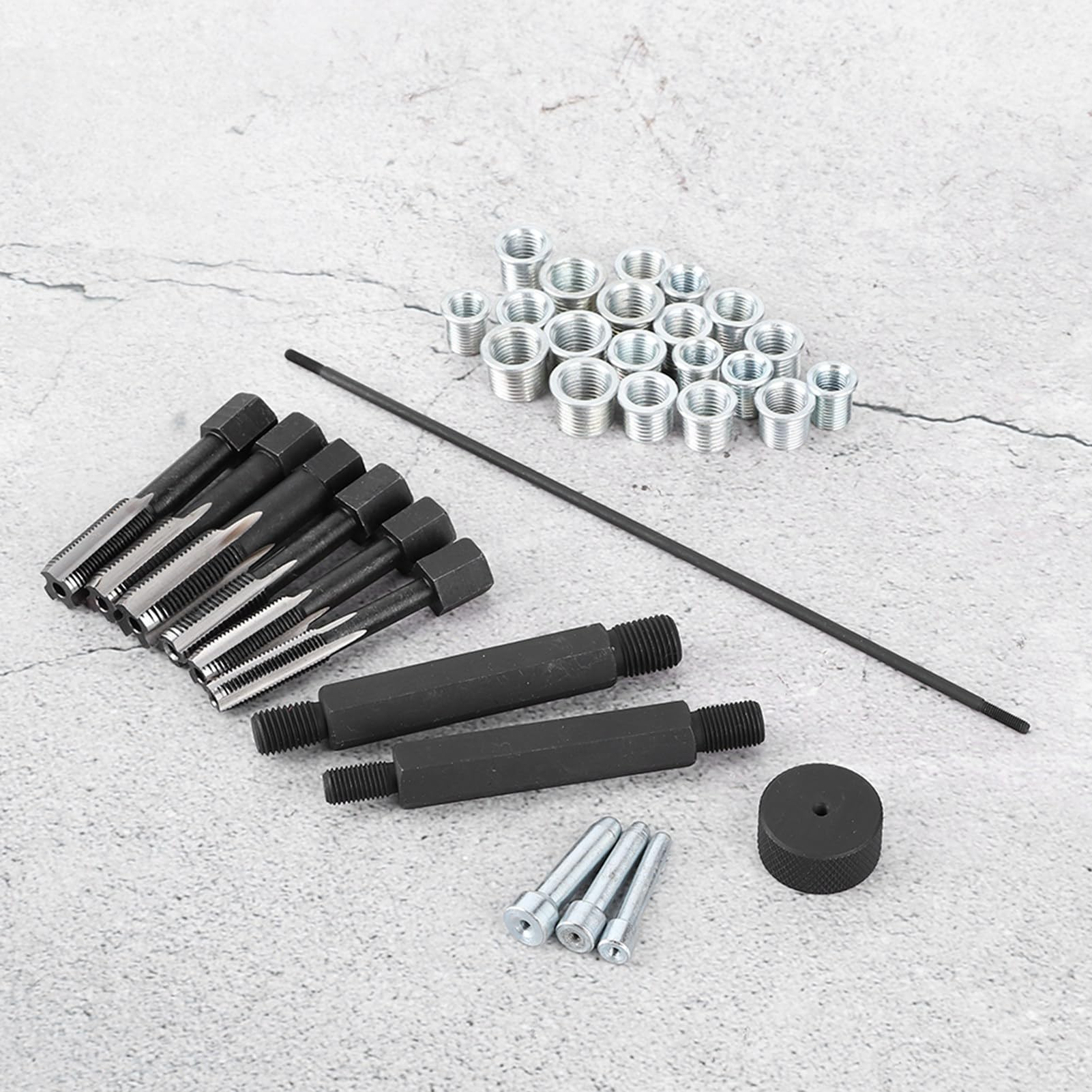 VOBOR 33 Piezas Kit de Reparación de Roscas de Bujías Incandescentes Juego de Herramientas de Inserción de Roscas de Pasador de Guía de Inserción de Grifo