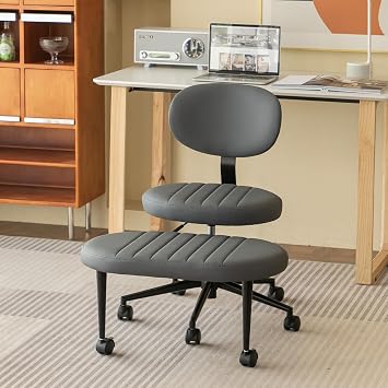 Ergonomic Cross Legged Office Chair with ADHD Chair, Height Adjustable Meditation Chair with 360 Swivel Footstool, with Lumbar Support, Kneeling Chair Yoga Stool for Home Office Grey-Faux Fur