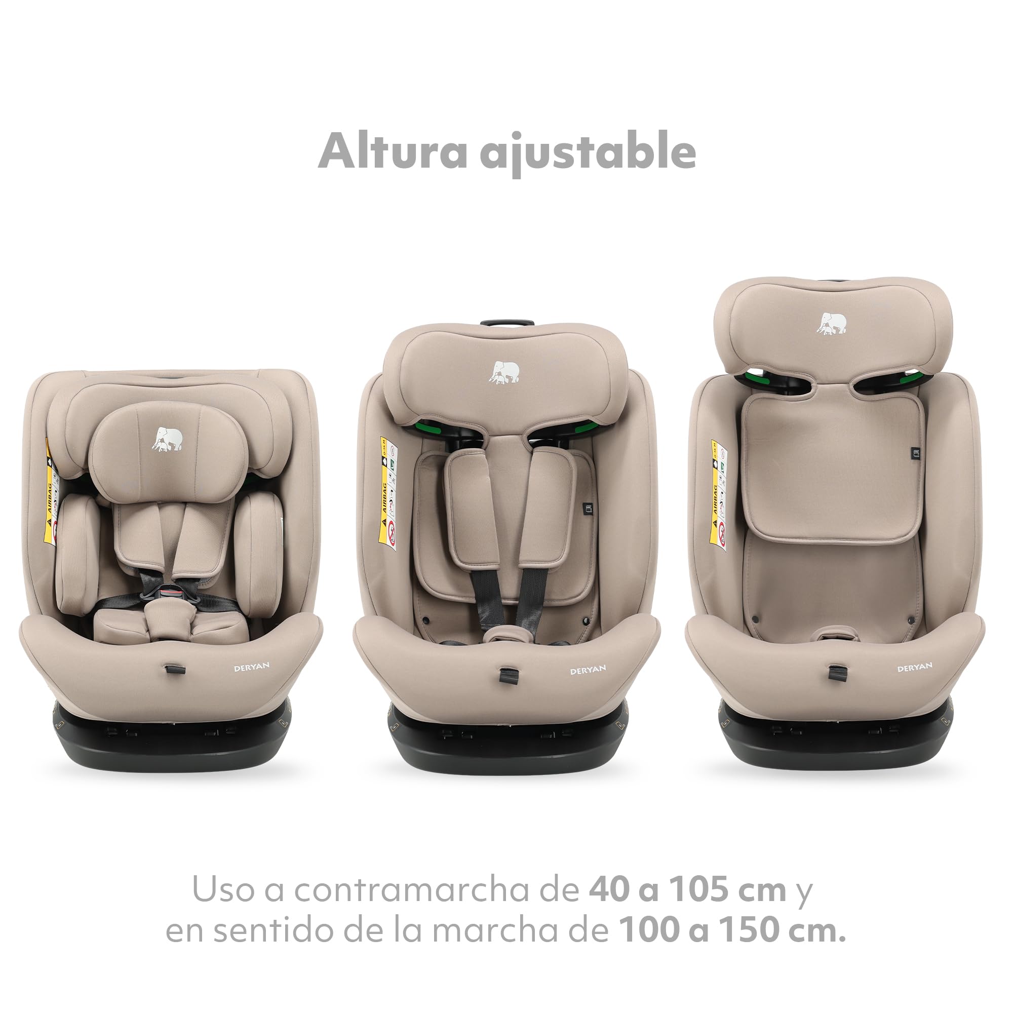 Silla de coche para niños Deryan Clyde i-Size (40-150 cm), 0-12 años, 0-36 kg, Montaje con cinturones de seguridad, reposacabezas y respaldo ajustables, reductor e inserto lingual, R129 (Nougat)