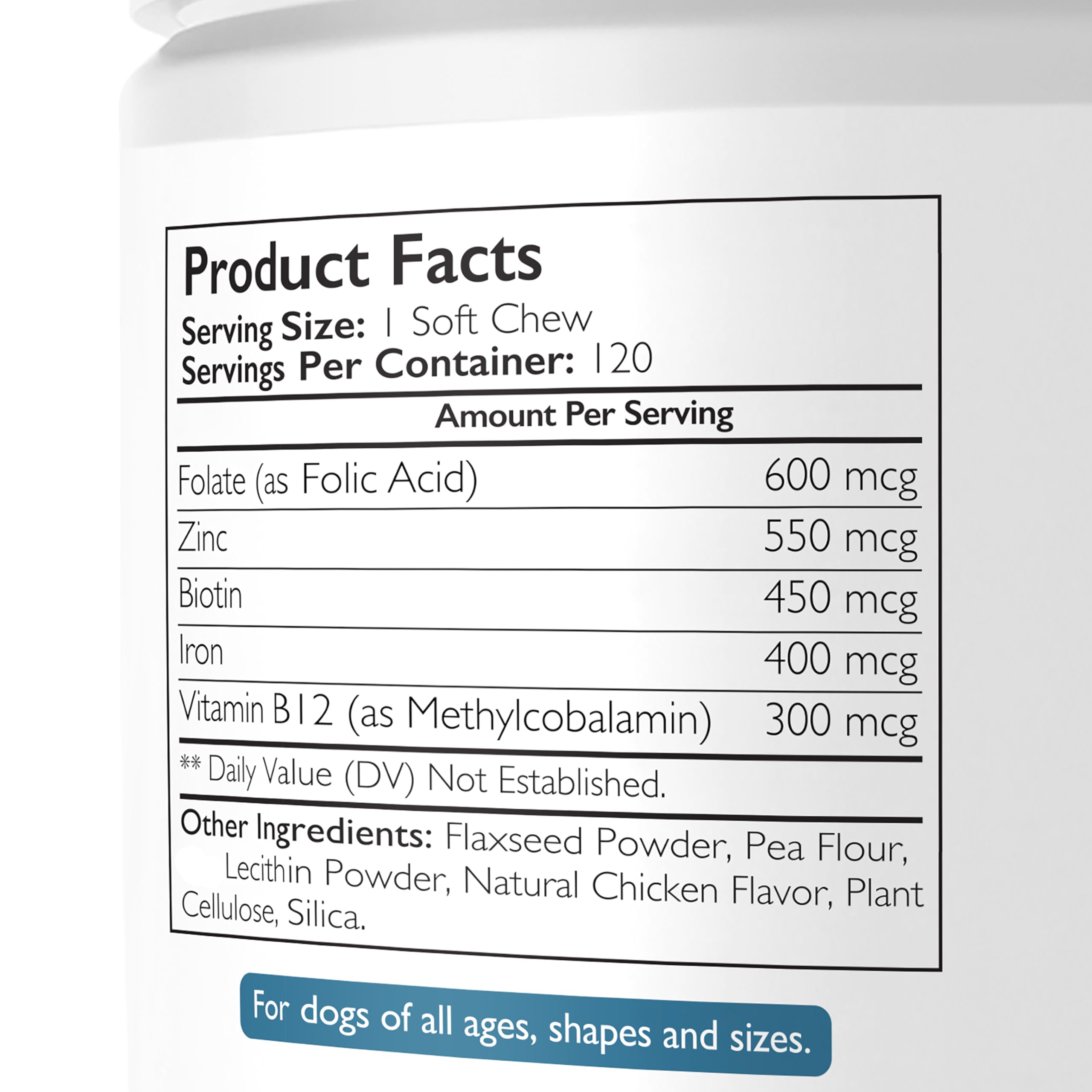 Folate for Dogs to Promote Cardiovascular & Prenatal Health, Support DNA Synthesis & Cell Maintenance, Folic Acid for Dogs with Zinc, Biotin, Iron & Vitamin B12, 120 Soft Chews — Amazon image 9