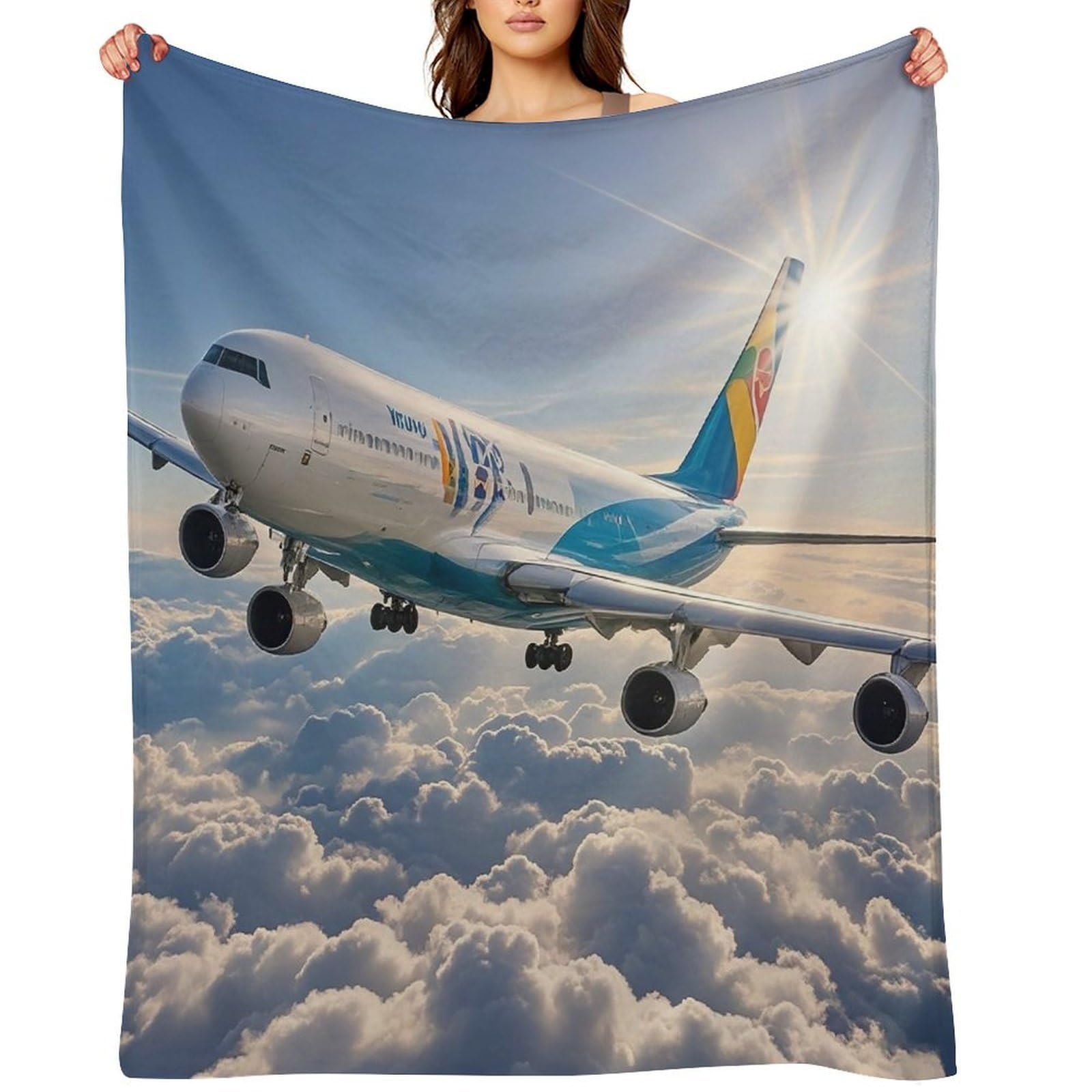 Flannel Airplane Throw Blanket for Couch Super Soft Fuzzy Cozy Flannel Blankets No Shed No Pilling FAnti-Static Winter Bed Blanket Decorative and Giftable Blankets