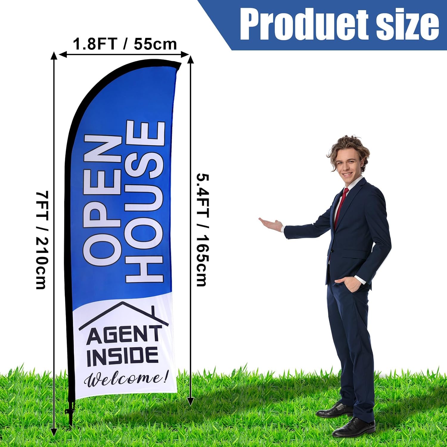 Buryeah 2 Pack Open House Flags Signs for Real Estate Agents Feather Flag Opening Signs Banner Set with Flagpole Ground Stake Portable Bag for Real Estate Business(Blue,7x5.4 ft) - Image 2