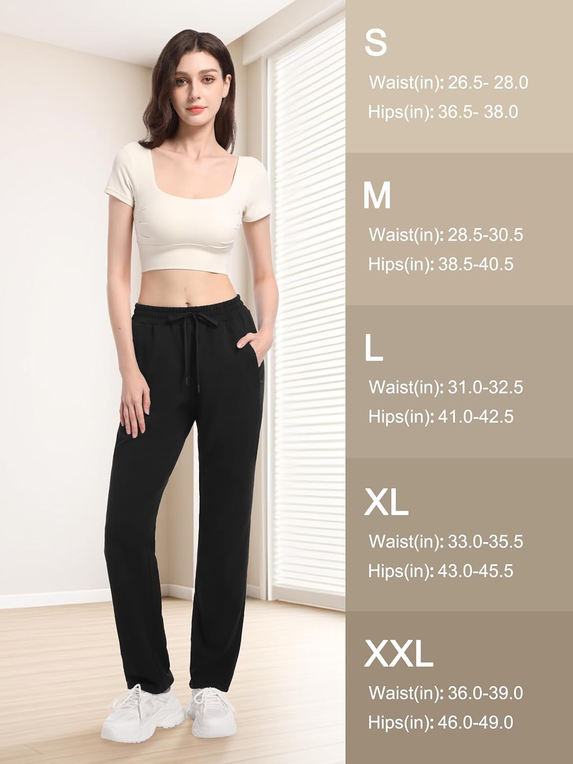 Tapata Petite Women's 26"/28" Inseam Sweatpants Cotton Lounge Yoga Pants Casual Open Bottom Workout Zipper Pocket Joggers - Image 8