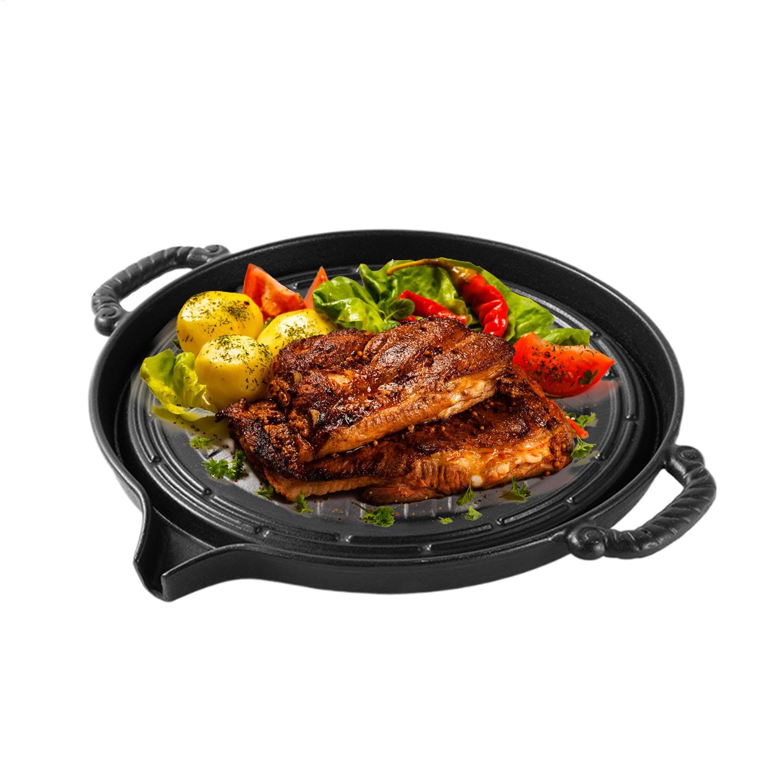 Żeliwna miska grillowa, żelazka z STEAK PAN DO Outdoor Grill | Grillowanie talerza smażenia nonstick, 11 -calowa okrągła griddle na do pomieszczenia lub zewnętrznego