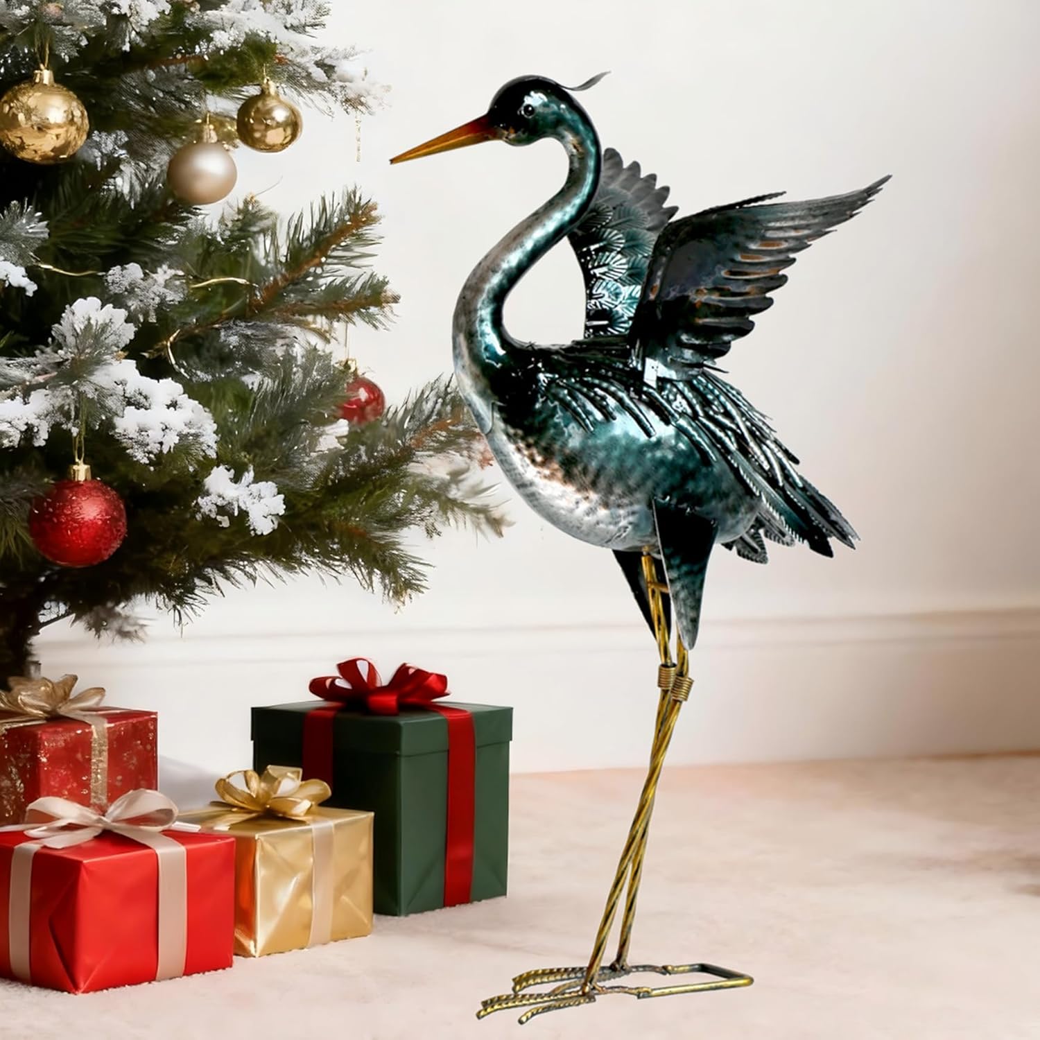 chisheen Crane Garden Statue Sculpture, Metal Heron Outdoor Decor, Yard Art Bird Decoy for Backyard Pond Patio Porch Lawn Decorations