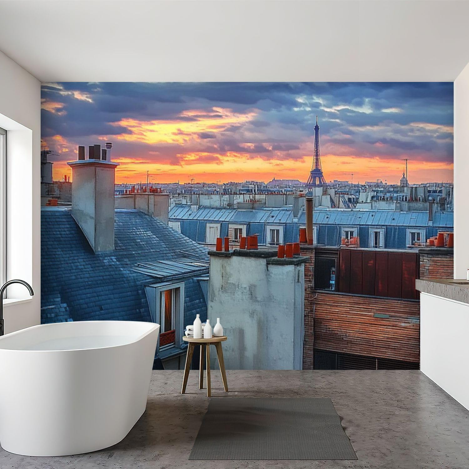 Wall Mural Peel & Stick Cityscape Paris Sunrise Self-Adhesive Wallpaper Removable Wall Decal Wall Sticker Home Decor for Living Room Bedroom 69"x98"