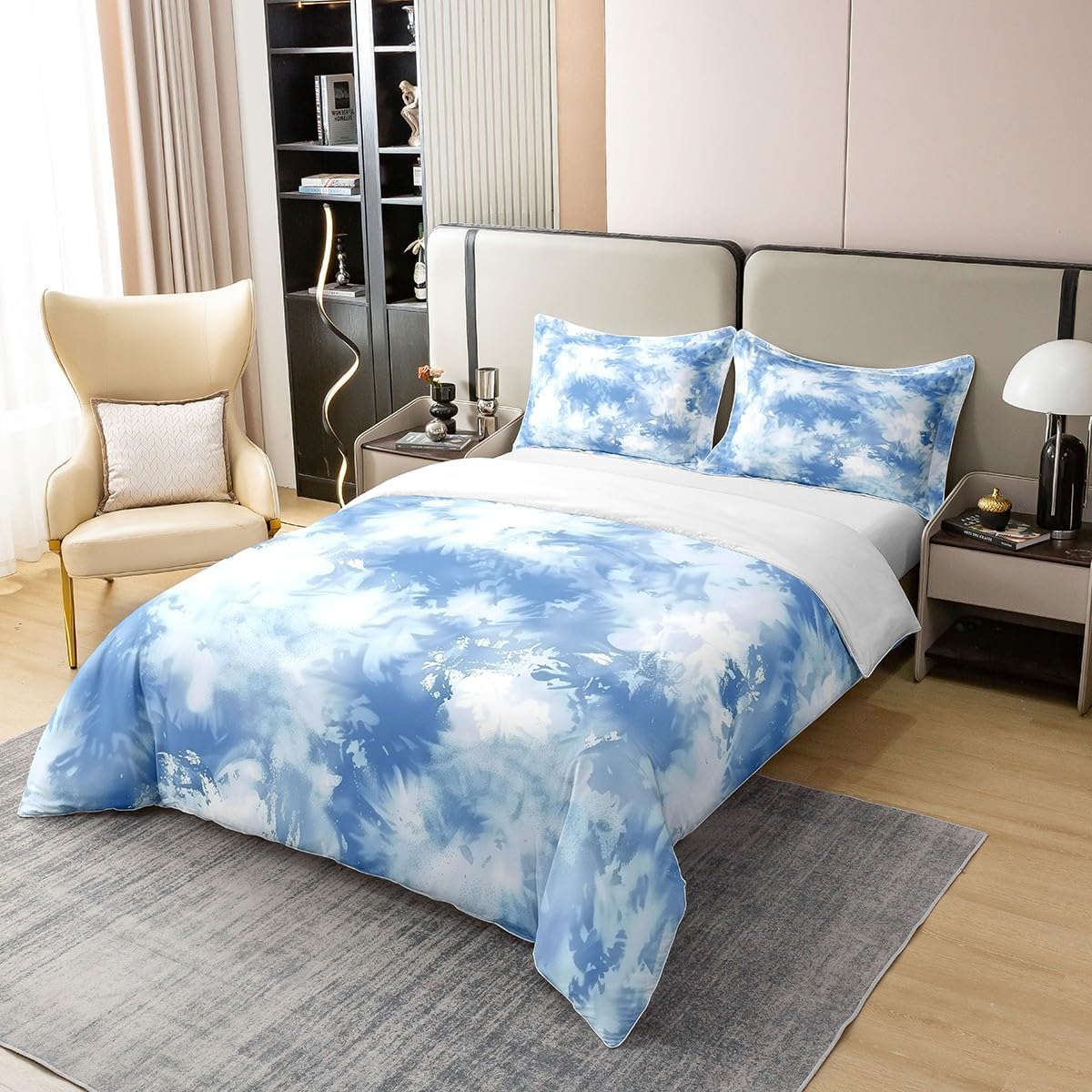 Feelyou Blue Tie Dye 100% Cotton Duvet Cover Queen Size Kids Boho Hippie Comforter Cover Set for Boys Girls Teens Tie Dyed Bedding Set Breathable Bohemian Gypsy Bedspread Cover Psychedelic Quilt Cover