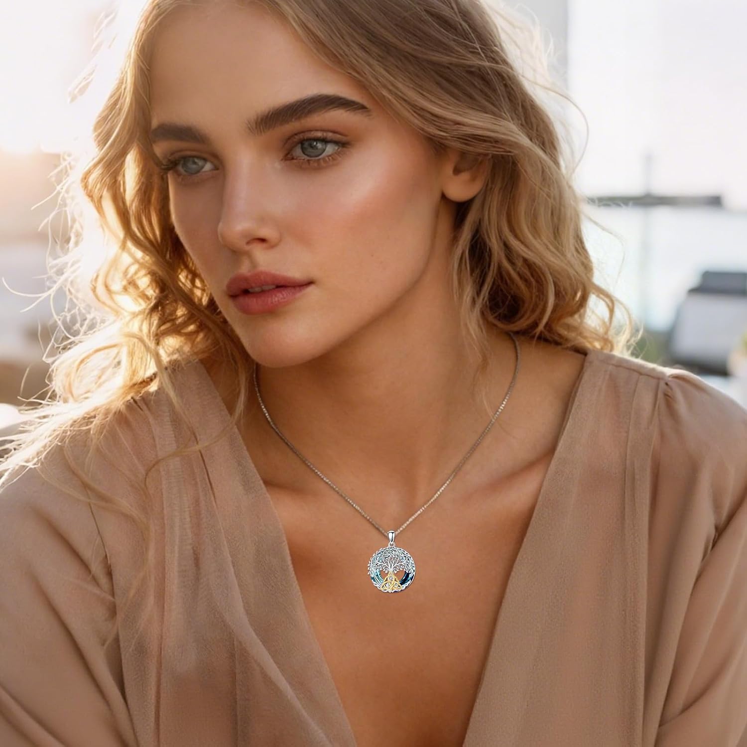 ROESS Tree of Life Necklace 925 Sterling Silver Viking/Viking Urn/Viking Compass/NA/AA/Star of David/Celtic Knot Pendant Necklace Tree of Life Jewelry Gifts for Women Men for Birthday Christmas