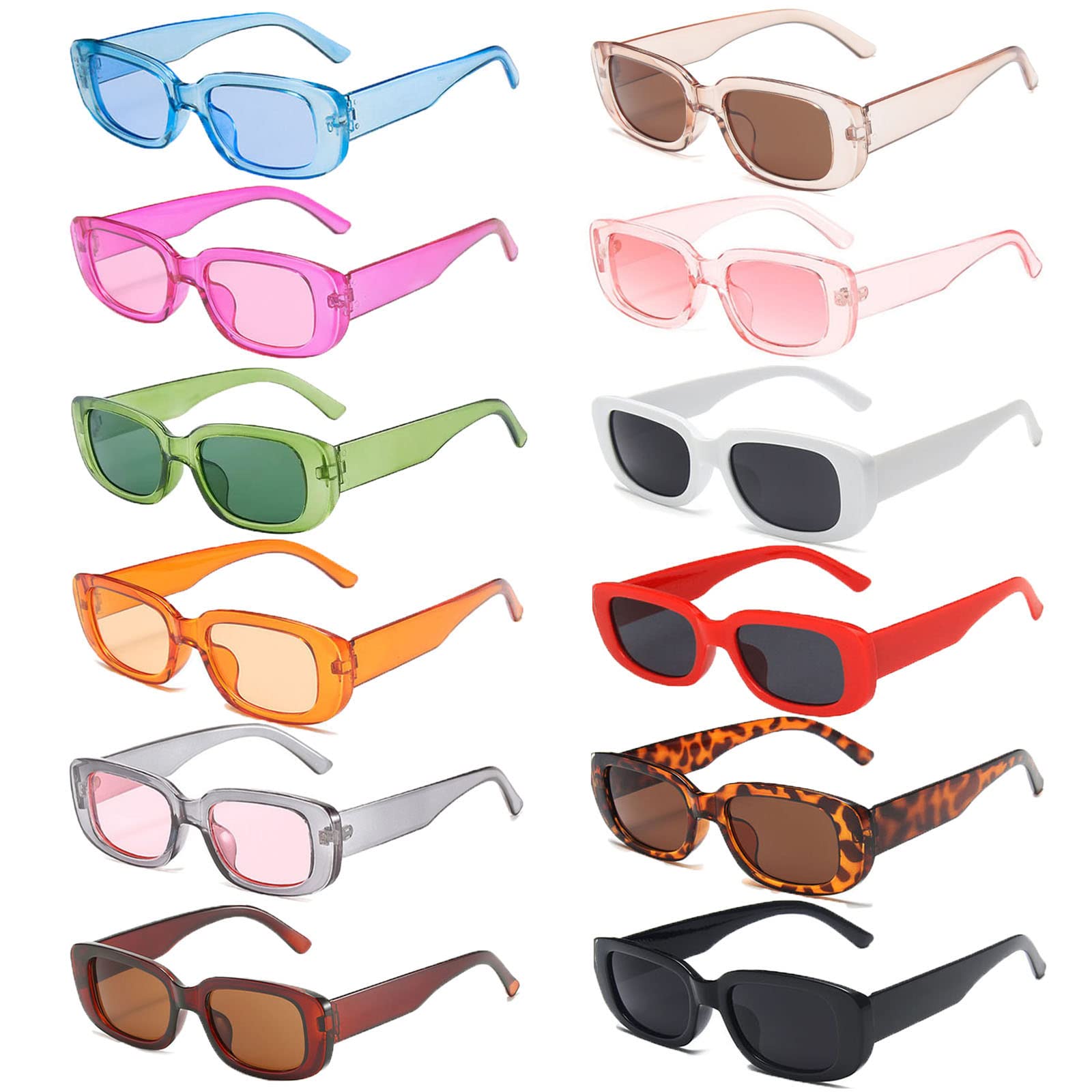 YQVIE12 Pack Rectangle Sunglasses Bulk for Women Men Colorful Glasses for Bachelorette Party (12Mix)