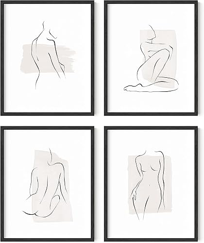 RipGrip Line Art - Juego de 4 impresiones de dibujo de líneas minimalistas, impresiones artísticas modernas, arte minimalista sin marco, 8 x 10