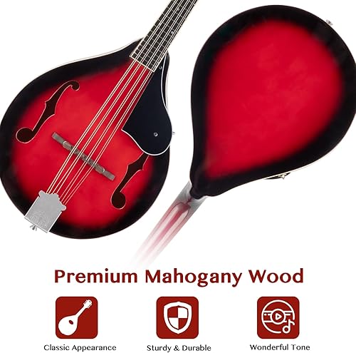 Miniatura 8 de Ktaxon Kit de instrumentos de mandolina estilo A, mandolinas musicales de madera de caoba acústica de 8 cuerdas con afinador, bolsa de concierto