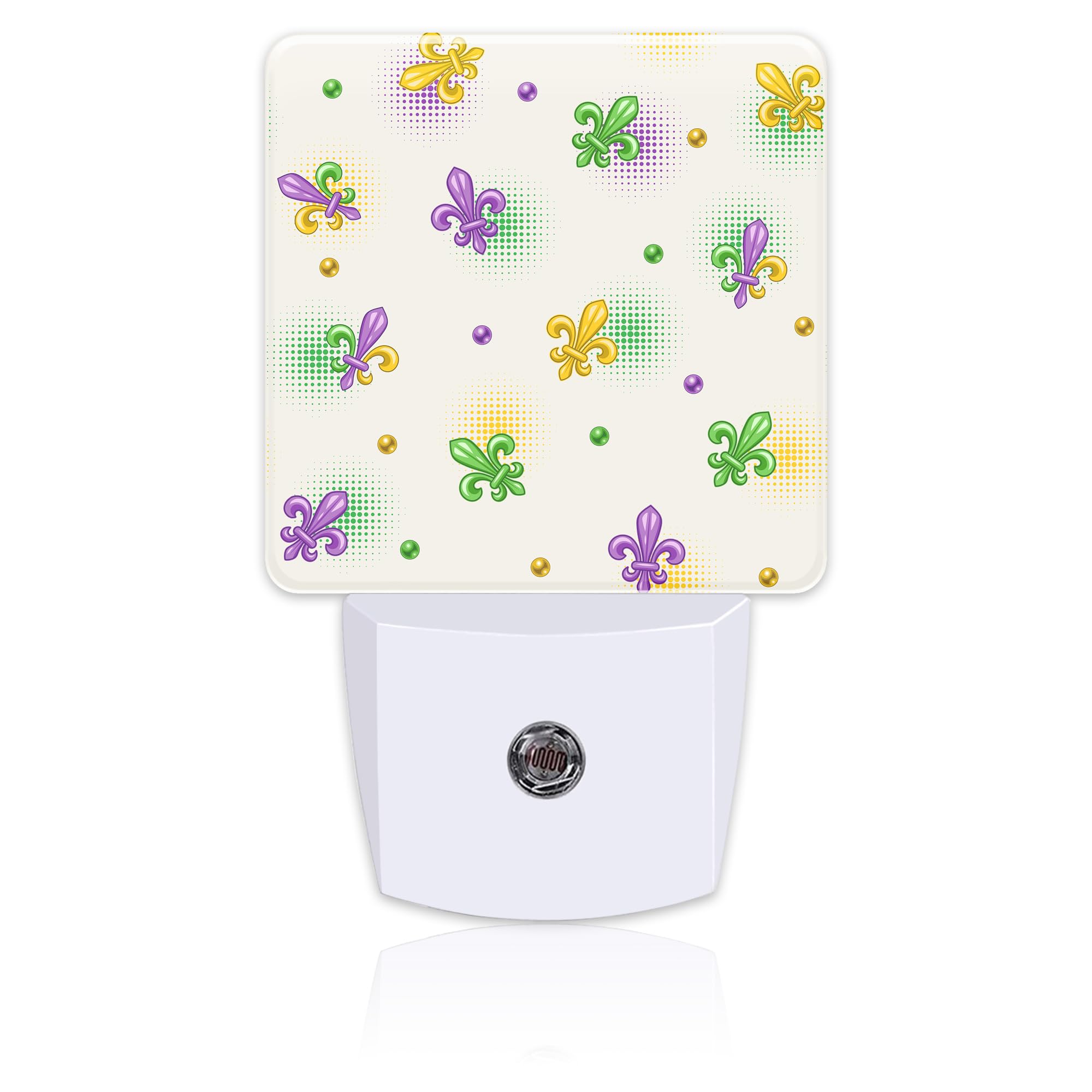 Mardi Gras Carnival Night Light Plug into Wall,Fleur de Lis and Beads Dusk to Dawn Night Light Plug in,0.5w Energy Saving Sleep Friendly NightLight for Kids Boys Girls Home Decor