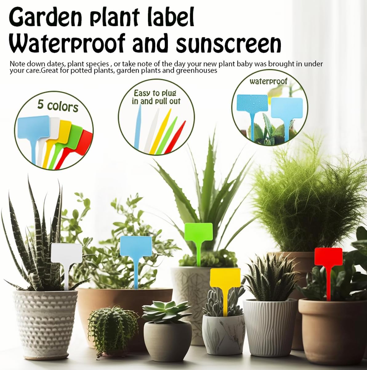 Wolfride 50Pcs Plant Markers, T-Type Plastic Plant Tags Nursery Garden Labels Waterproof Plant Sign 5 Colors for Outdoor Indoor Potted Herb Flower Vegetable - Image 3