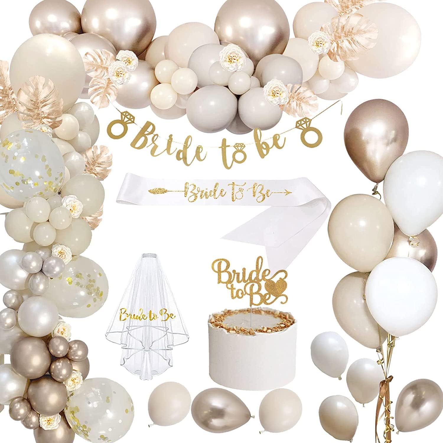 Bachelorette Party Supplies, Beige Gold Bachelorette Party Decorations